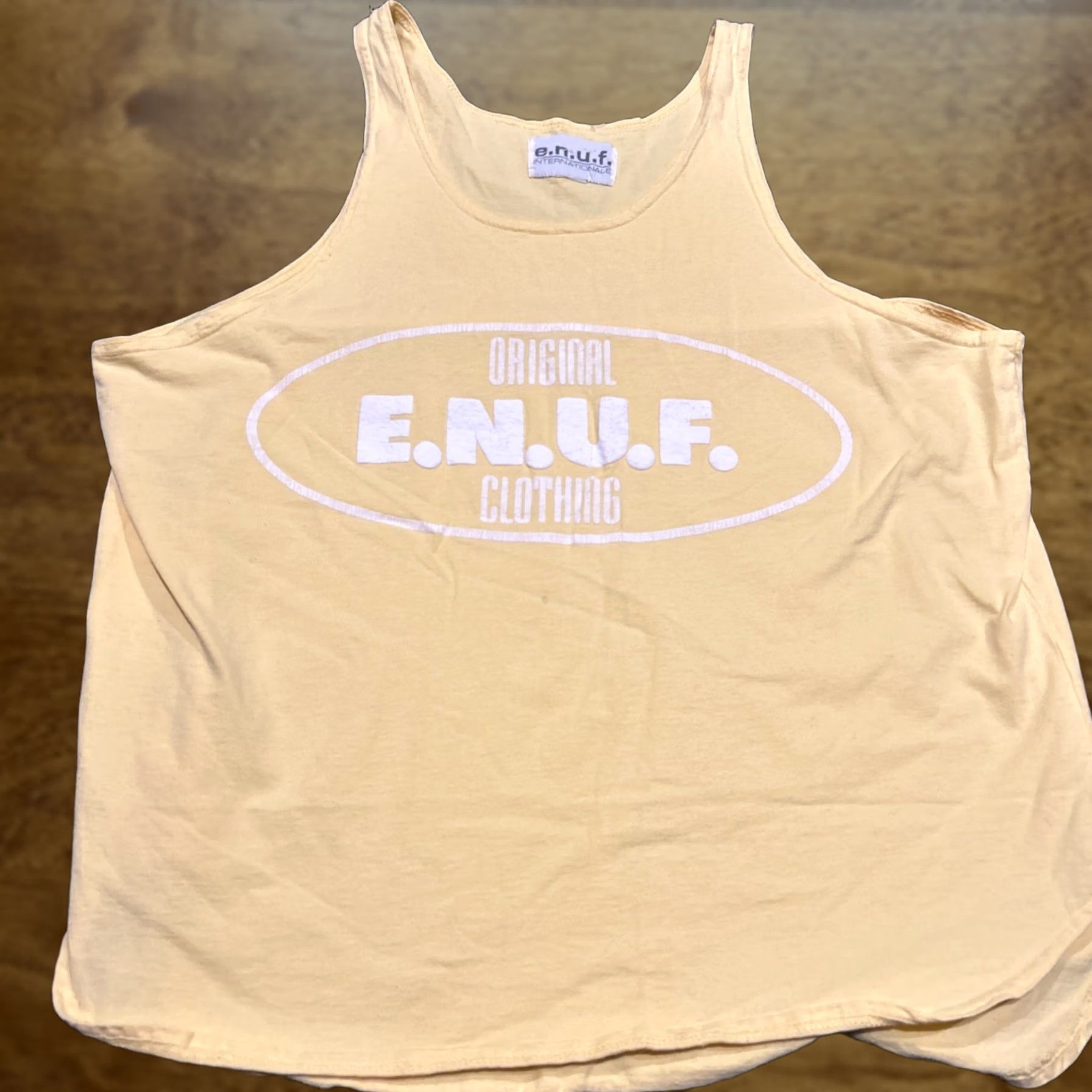 Vintage VINTAGE E.N.U.F. Clothing Co. Yellow Surf tank top XL Men Crew Neck Sleeveless Graphic Print Summer 80s 90s California United States Size US XL / EU 56 / 4 - 1 Thumbnail