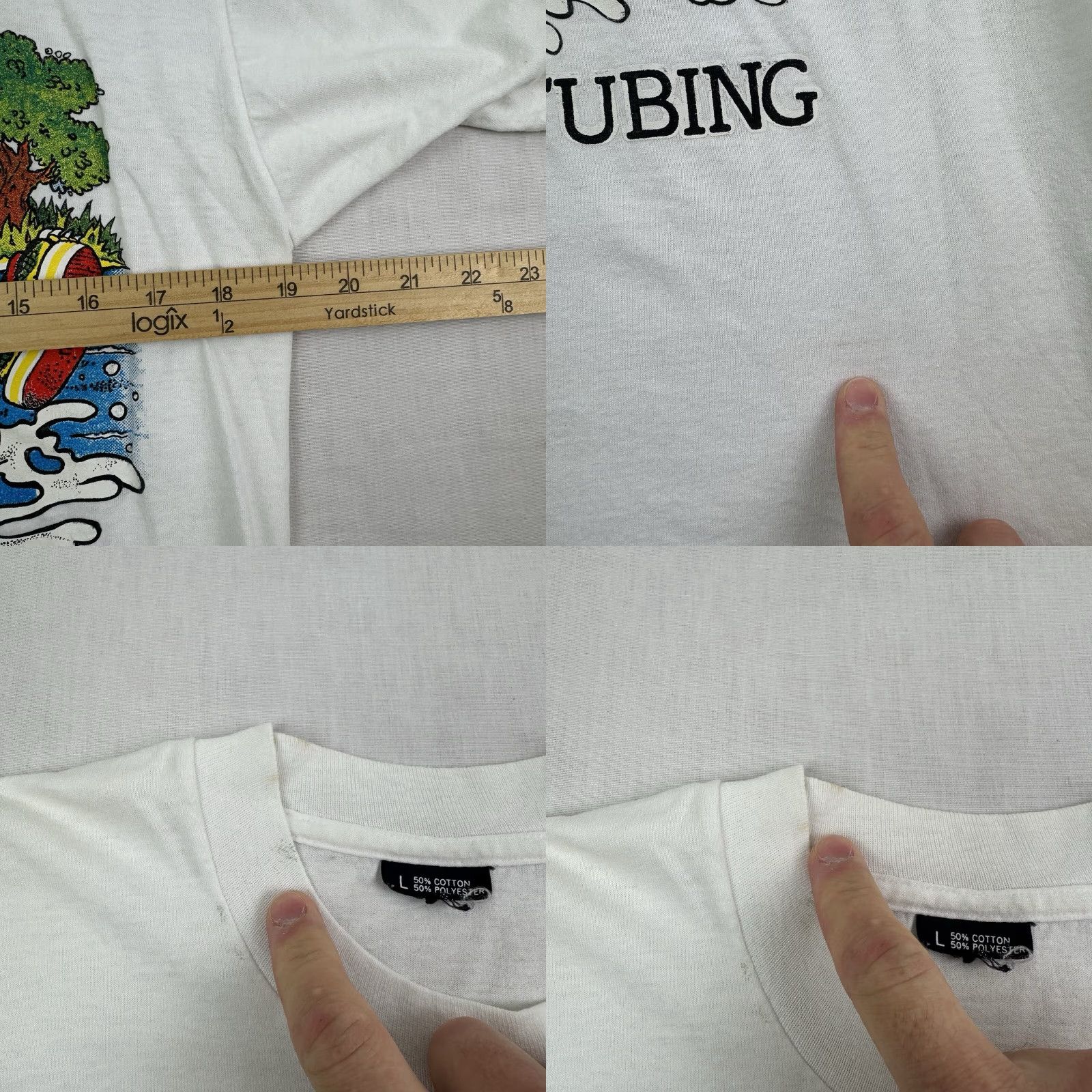 Vintage VINTAGE Cajun Tubing T-Shirt Adult Large White Graphic Print Funny 1980s Mens Size US L / EU 52-54 / 3 - 8 Thumbnail