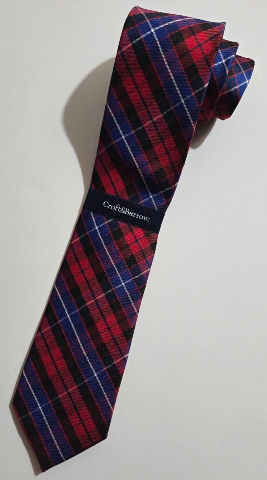 Croft & Barrow Croft and Barrow Necktie Tie Red, Navy and Black Plaid NWT Size ONE SIZE - 1 Thumbnail