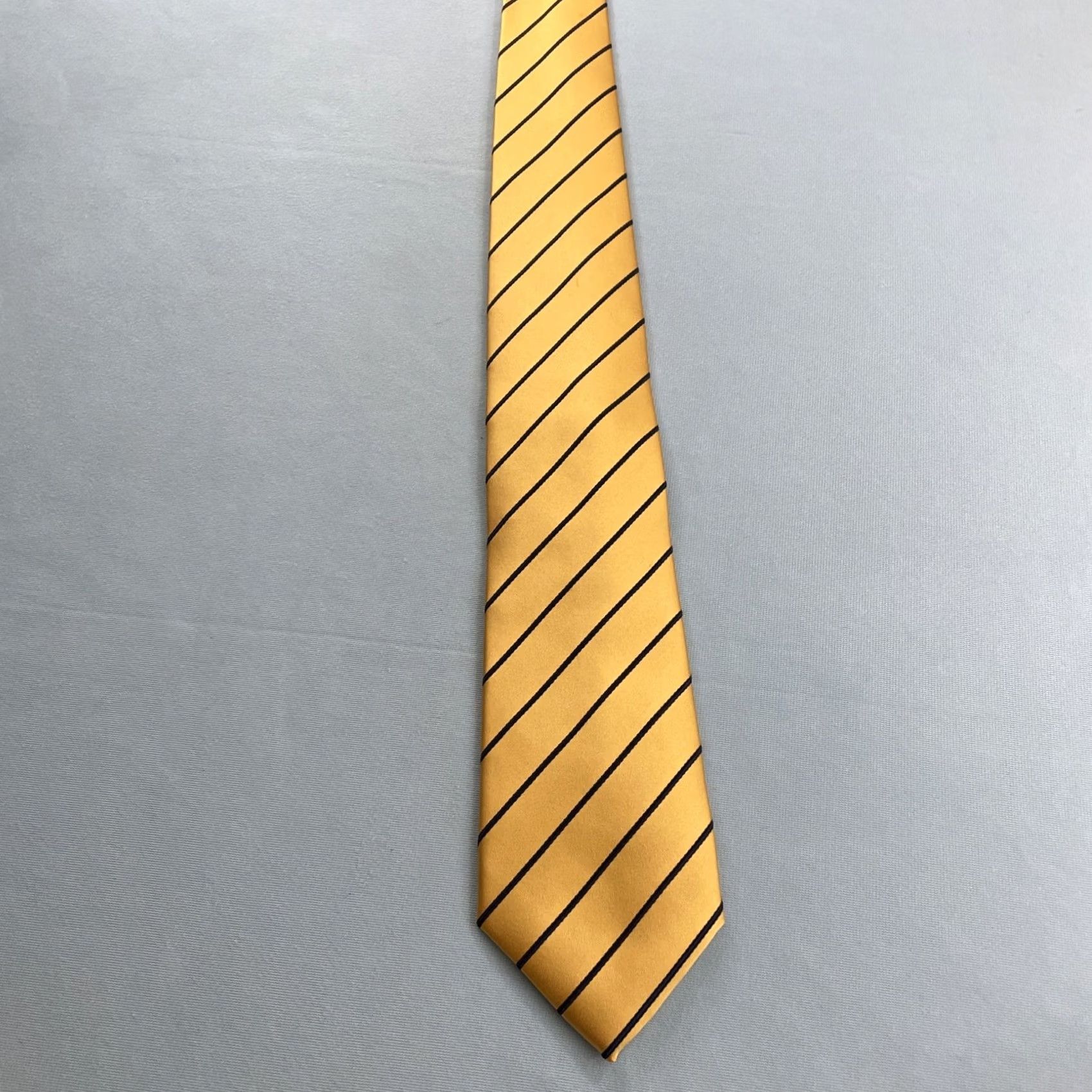 Vintage VINTAGE Puccini Necktie, Tie, 90s, Handmade, Microfiber Repp, Yellow Striped Blue, 3.5x62, Vintage, Boxer Cap? Size ONE SIZE - 4 Thumbnail