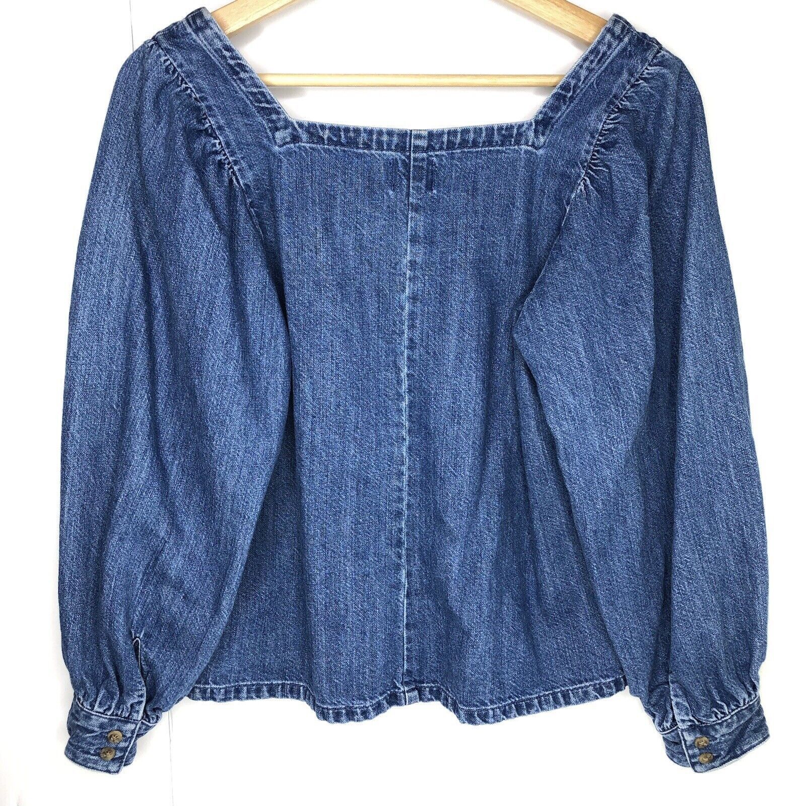 J.Crew J. Crew Squareneck Chambray Top S Puff Peasant 3/4 Size S / US 4 / IT 40 - 3 Thumbnail