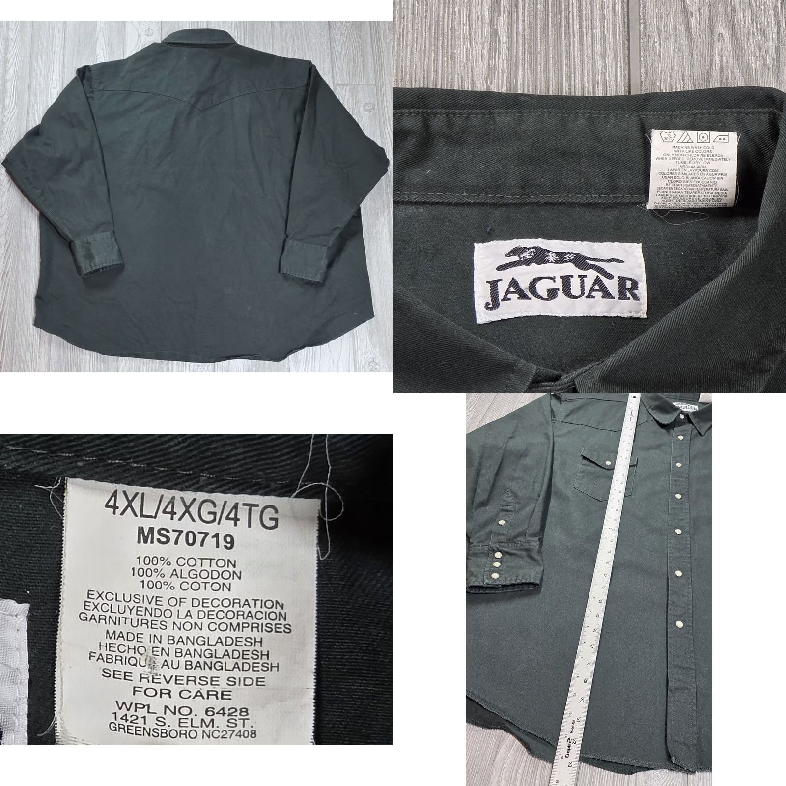 Vintage Jaguar Shirt Mens 4XL Dark Gray Twill Long Sleeve Western Snap Heavy Workwear Shirt Size US XXL / EU 58 / 5 - 8 Thumbnail