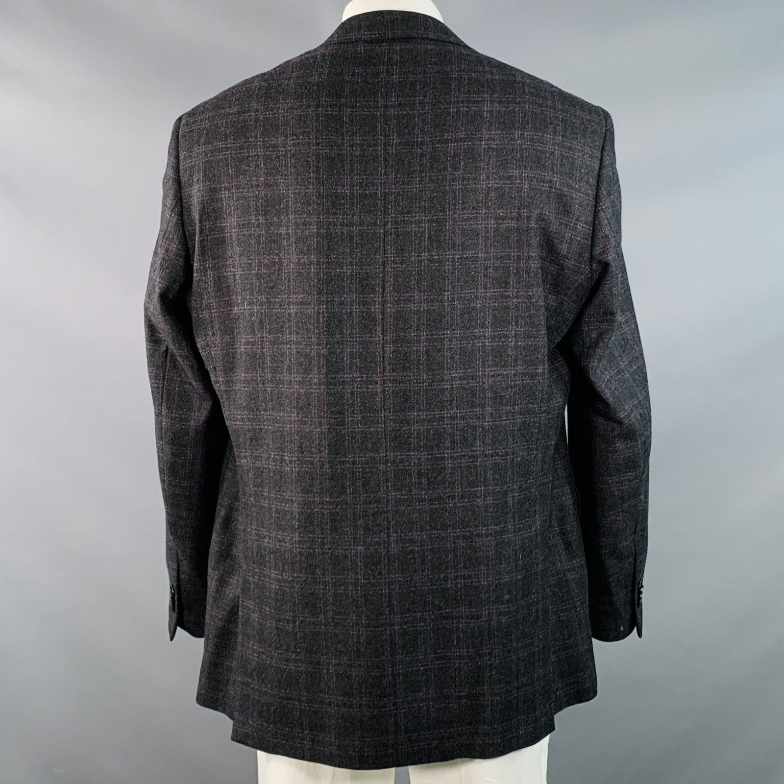 Other 48 Regular Black Purple Plaid Cashmere Sport Coat Size 48R - 4 Thumbnail