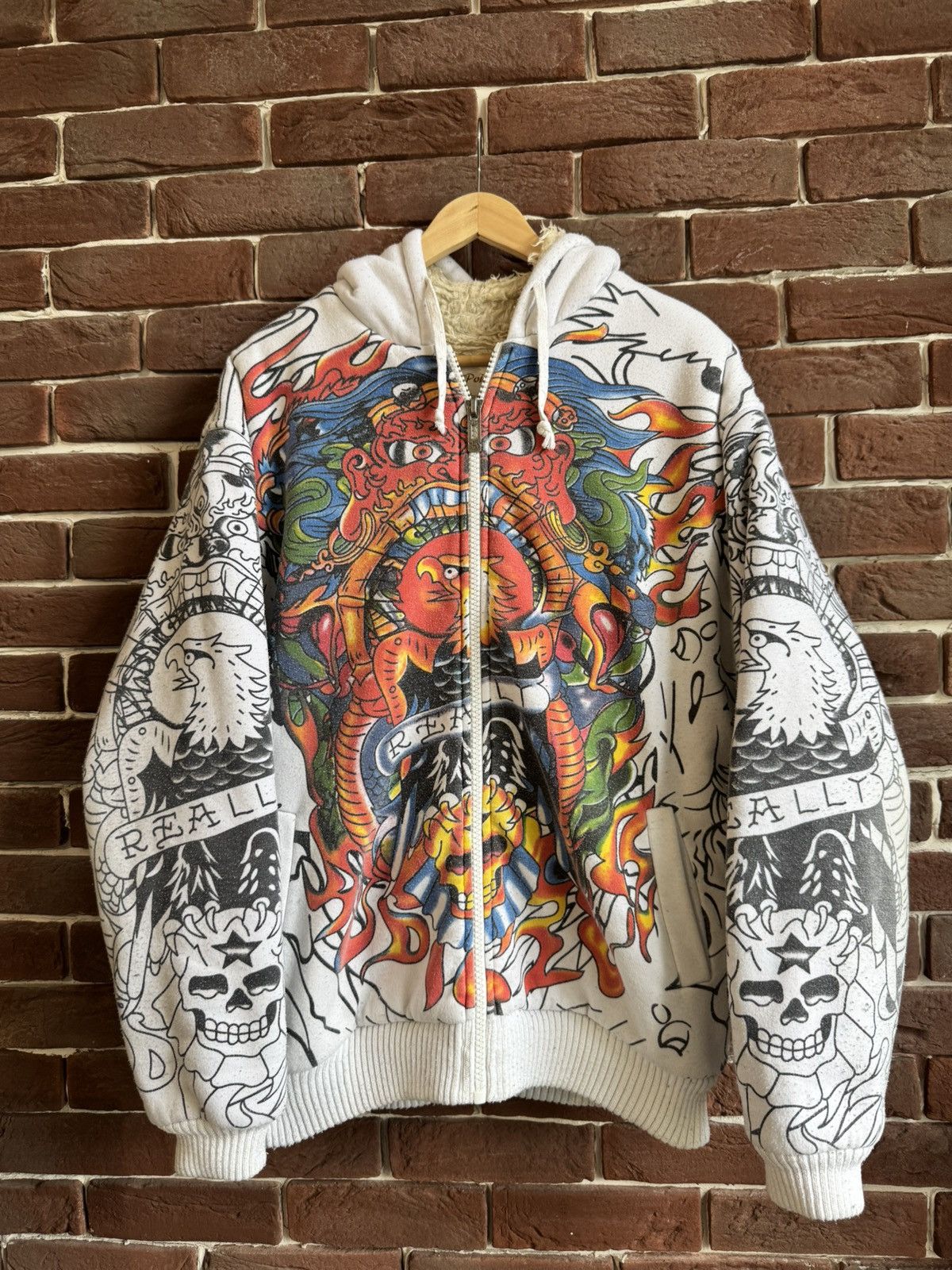 トップス Ed Hardy archive tattodesign parker Y2K Vintage Ed Hardy Designs White Tattoo Logo Zip Hoodie Y2K Style | eBay