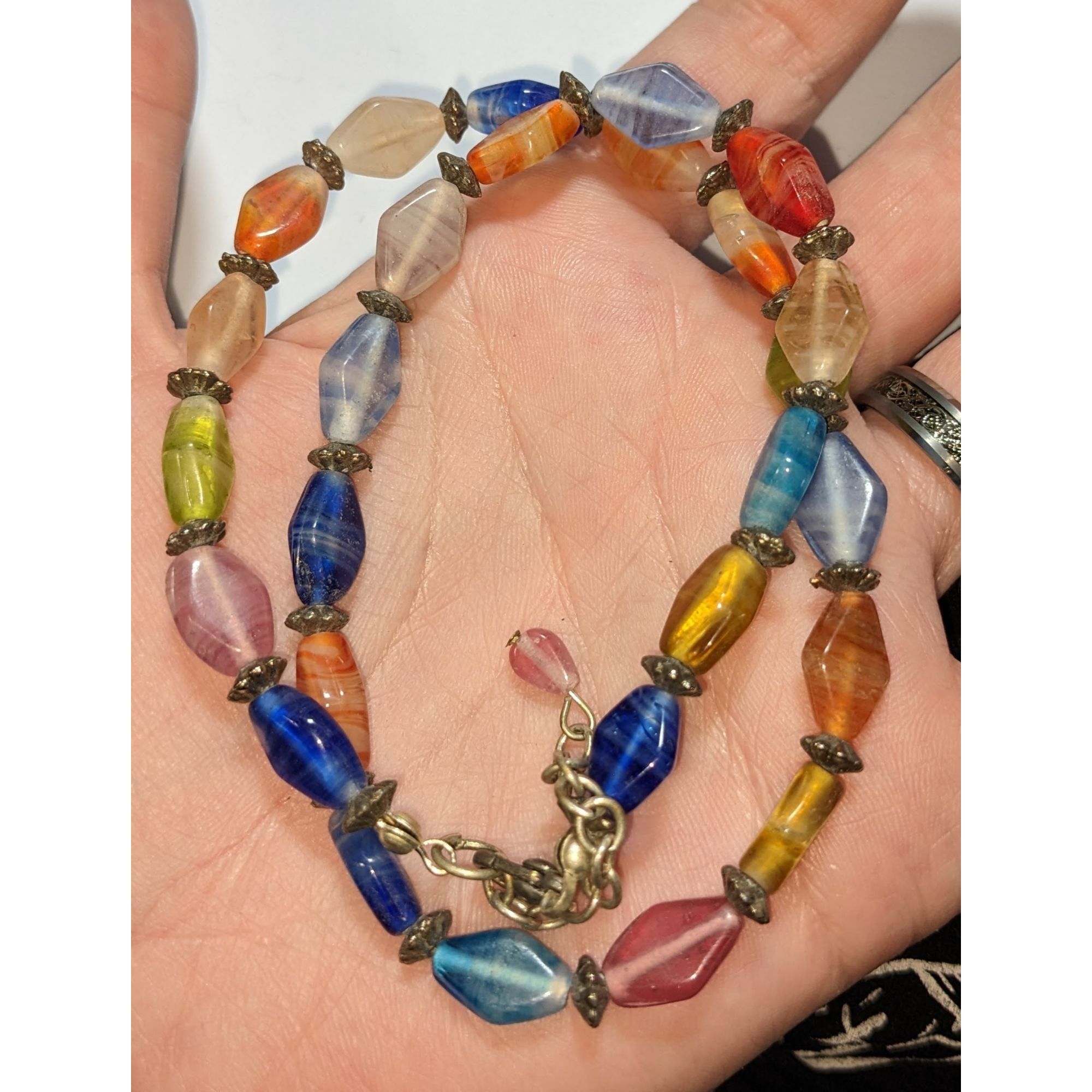 Other Vintage Rainbow Glass Beaded Necklace With Antique Brass Acc Size ONE SIZE - 2 Thumbnail