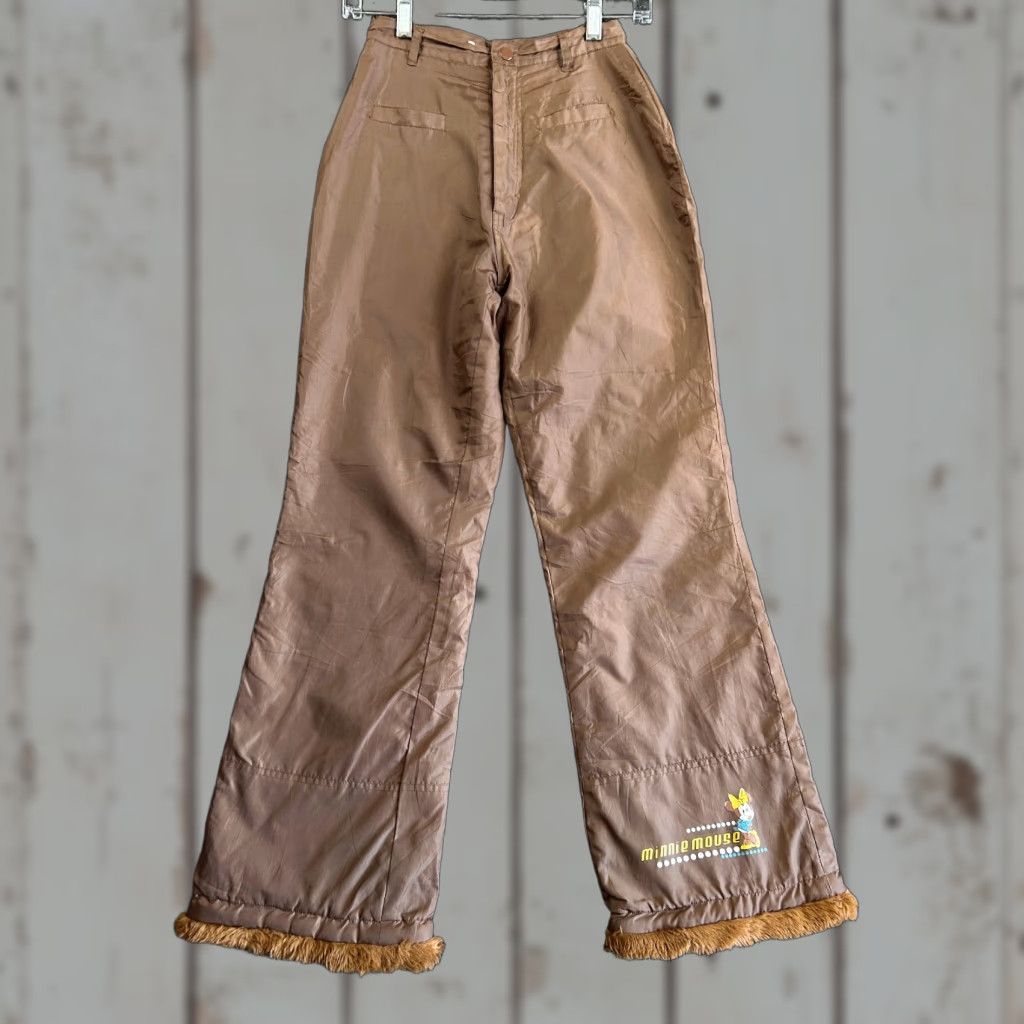 Mickey Unlimited VINTAGE Minnie Mouse Disney Mickey Flare Snow Pants Lined Fur Cuff Brown Women S Brown Snow Pants 90s y2k Disney Minnie Mouse Mens Womens Girls Size 28" / US 6 / IT 42 - 1 Thumbnail