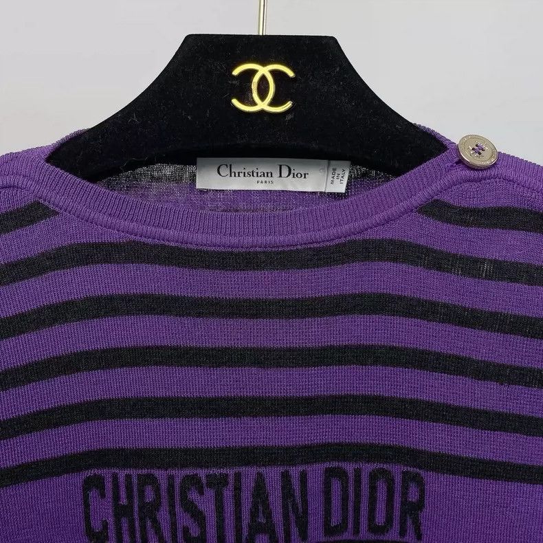 Dior Dior Purple striped slim round-neck knitted sweater Size XS / US 0-2 / IT 36-38 - 4 Thumbnail