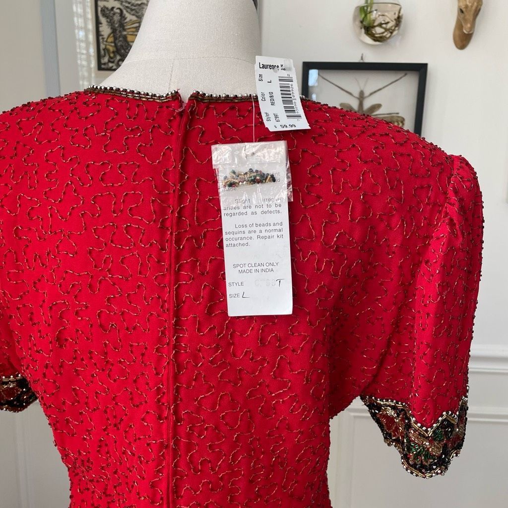 Other NWT NOS Laurence Kazar Beaded Sequin Short Sleeve Silk Top R Size L / US 10 / IT 46 - 3 Thumbnail