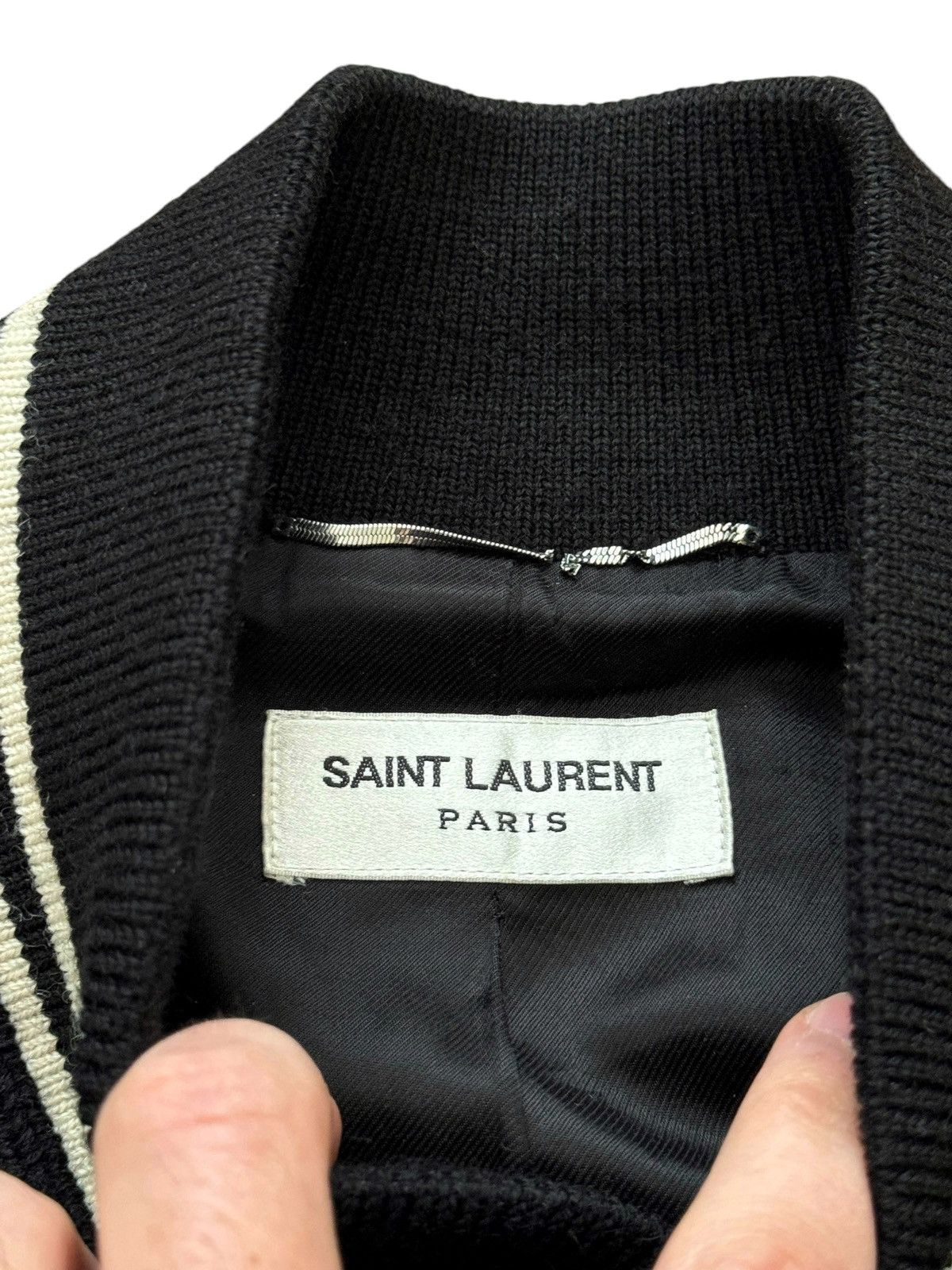 Saint Laurent Paris 2022 Black White Teddy Varsity Jacket Size US M / EU 48-50 / 2 - 3 Thumbnail