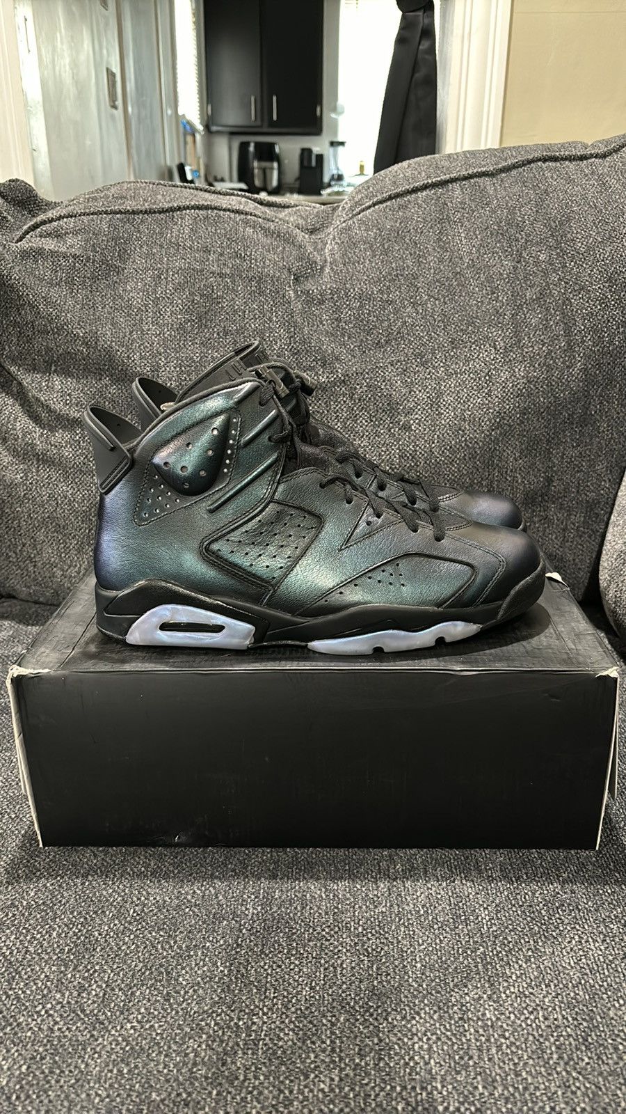 image of New Air Jordan 6 Chameleon Shoes in Dark Antique Green, Men's (Size 11)