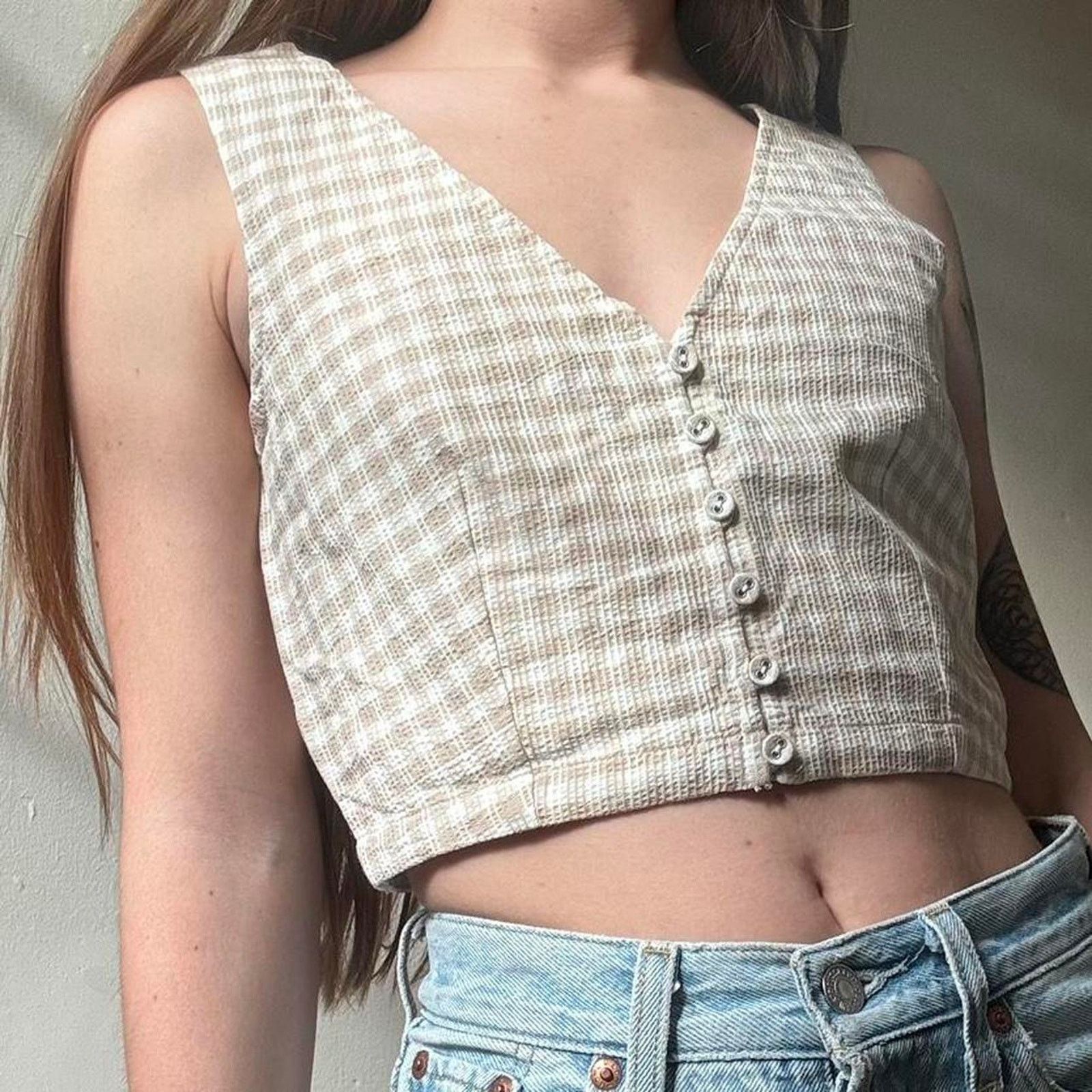 Madewell NWT Madewell Gingham Button Vest Corset Style Crop Top 00 Size XXS / US 00 / IT 34 - 2 Thumbnail