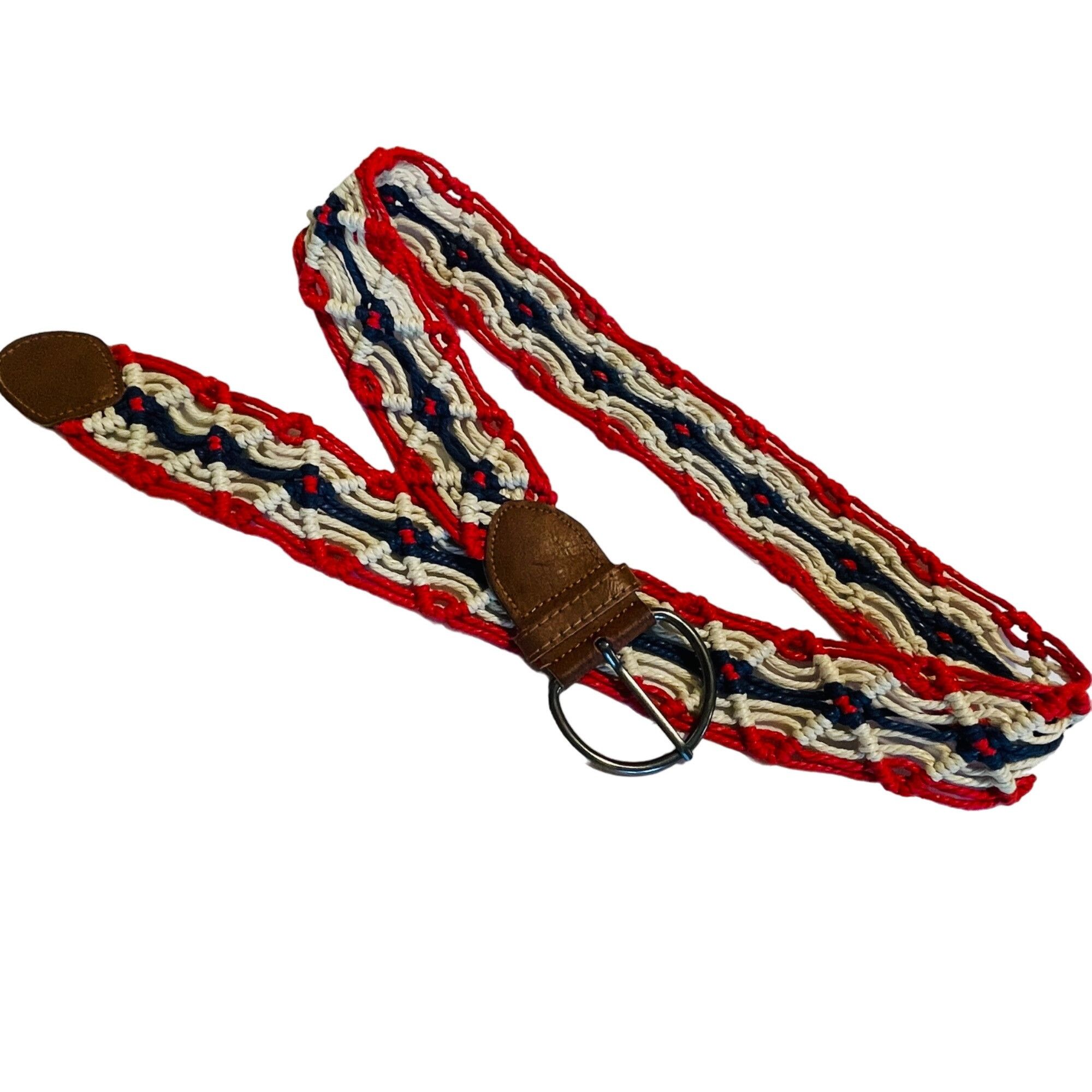 Vintage Vintage Woven Belt W/ Faux Leather Accents & D-Ring Buckle - Size ONE SIZE - 1 Thumbnail