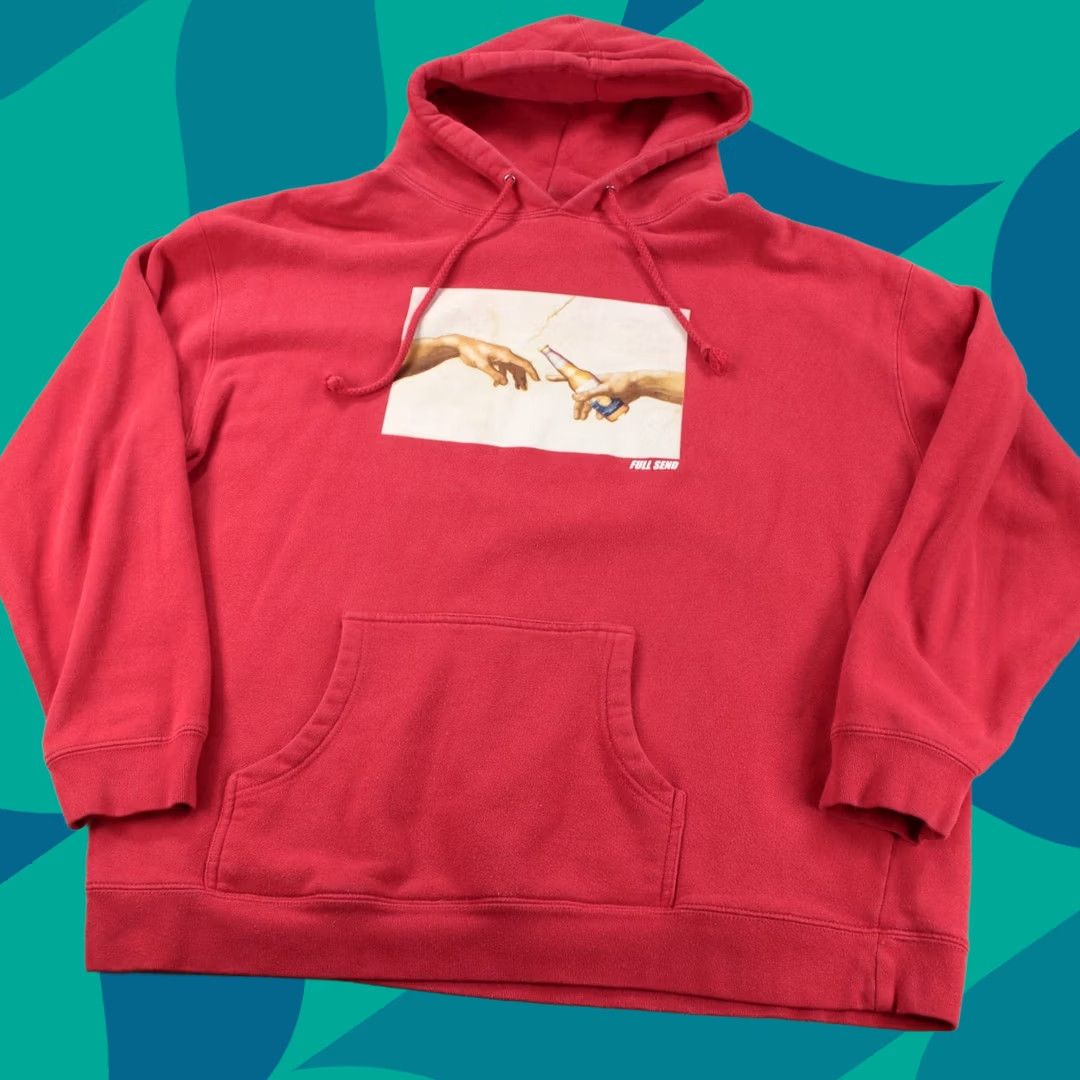 Vintage FULL SEND Creation of Adam Corona hoodie sweatshirt 2XL Nelk Boys red logo solid cotton blend pullover drawstring Men Size US XXL / EU 58 / 5 - 1 Thumbnail