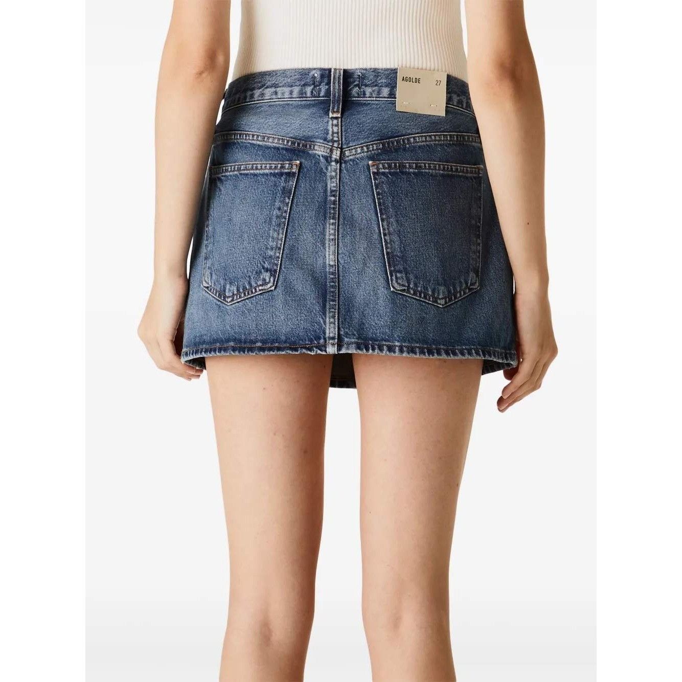 Agolde AGOLDE Alek Mini Skirt Womens 28 Blue Denim Classic Preppy T Size 28" / US 6 / IT 42 - 16 Thumbnail