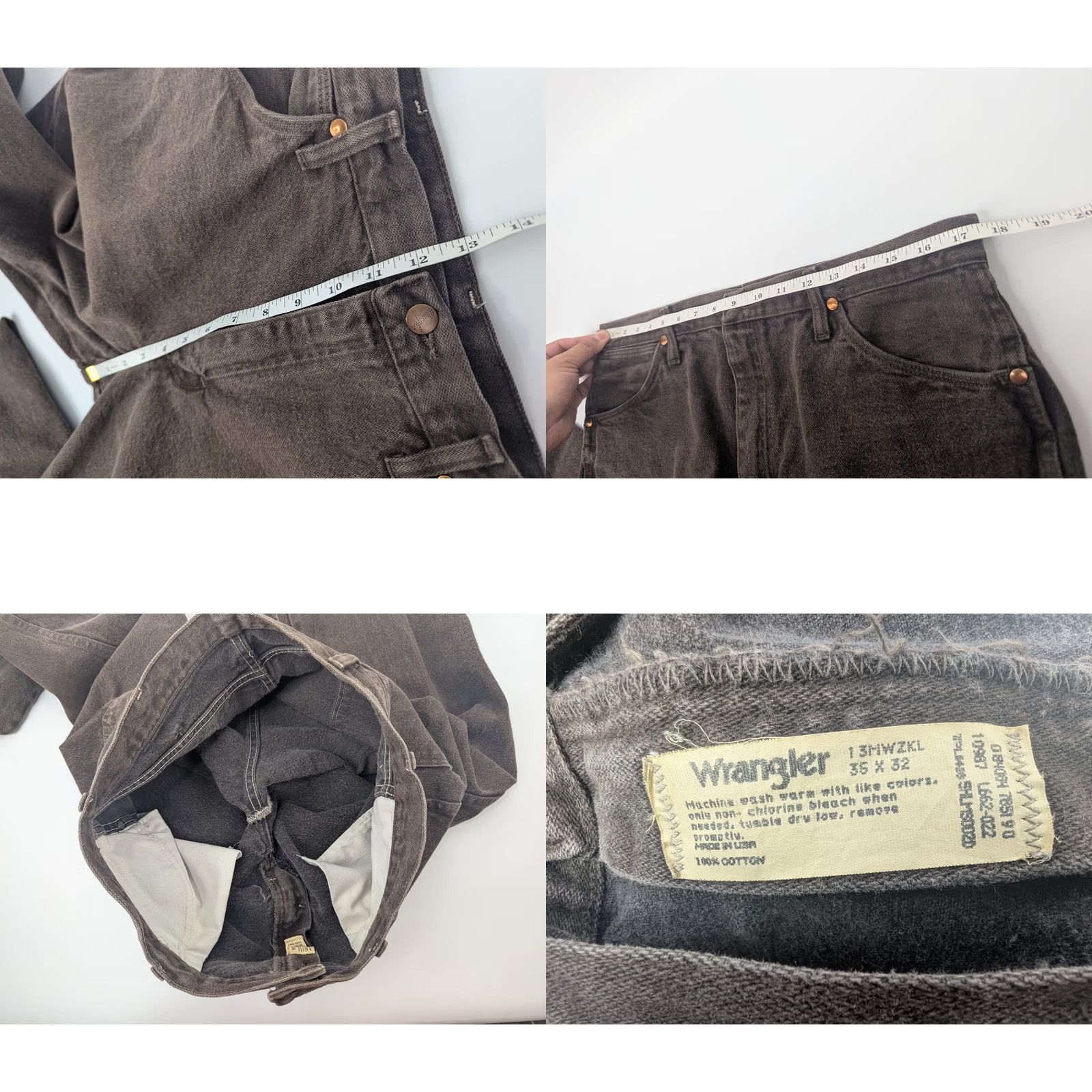 Wrangler VINTAGE Wrangler Cowboy Cut Brown Denim Jeans 35x32 Western Rodeo Made in USA 13MWZKL Cowboy Cut Men Jeans Brown 35x32 Denim USA Cowboy Size US 35 - 8 Thumbnail