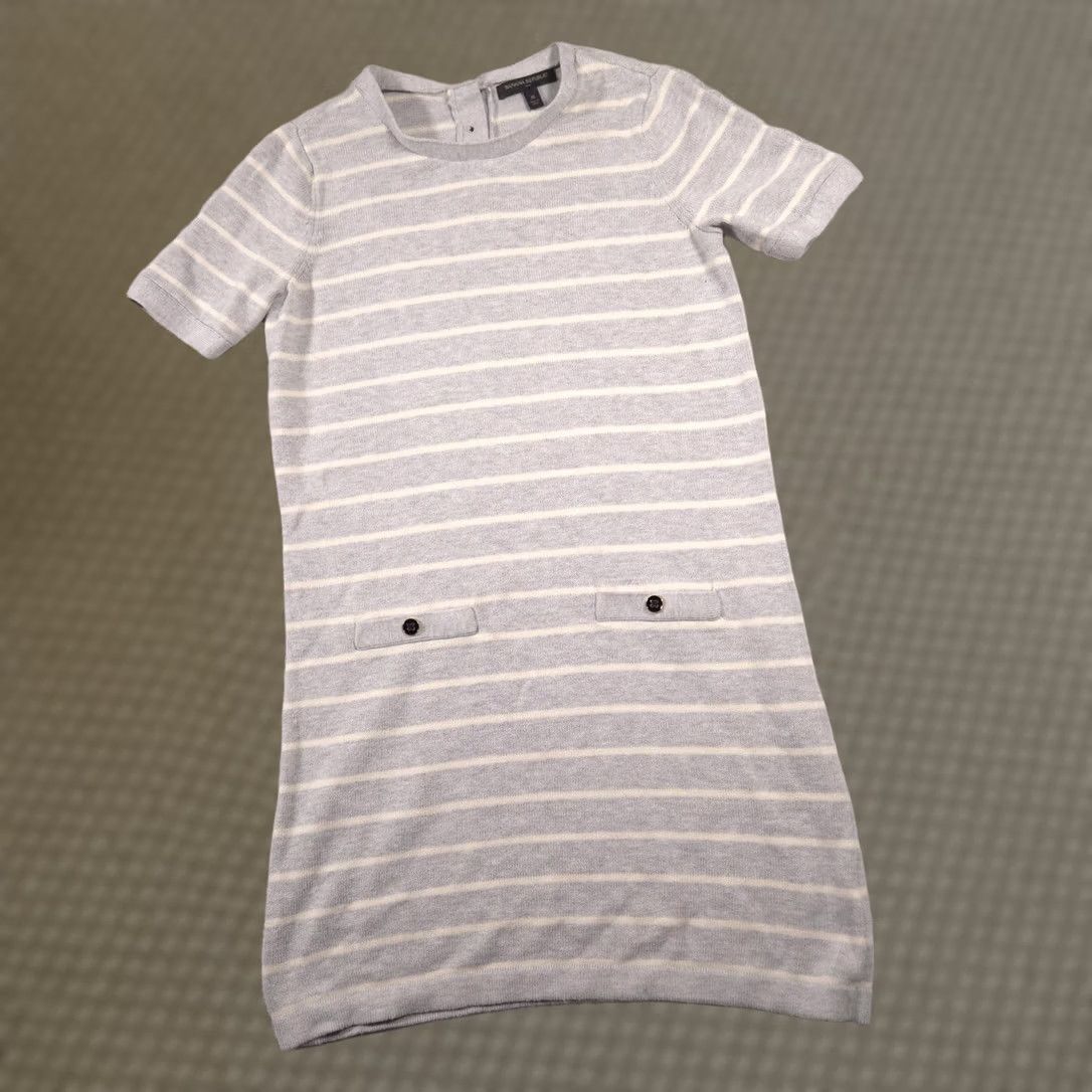 Banana Republic Banana Republic Sweater Dress Womens Medium Gray White Striped Knit Short Sleeve Size M / US 6-8 / IT 42-44 - 1 Thumbnail
