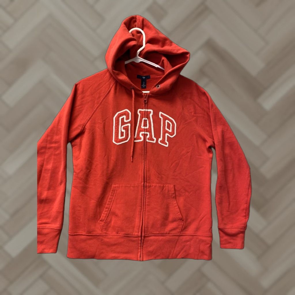 Gap VINTAGE Gap Hoodie Womens Large Red Spell Out Logo Full Zip Sweatshirt 90s Y2K Casual Outerwear Size L / US 10 / IT 46 - 1 Thumbnail