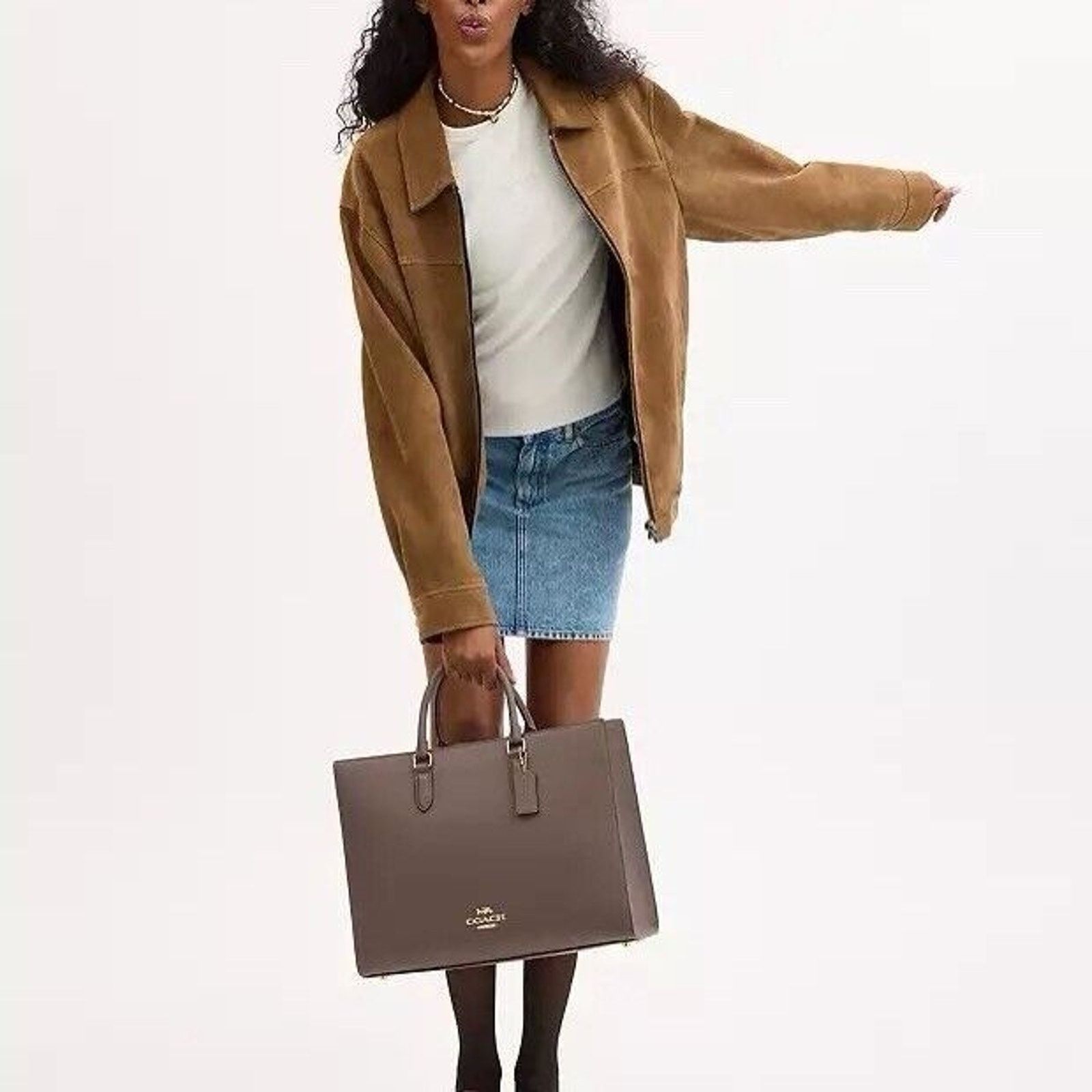 Coach NWT COACH Maggie Tote Bag Shoulder Leather CY666 Dark Stone Size ONE SIZE - 7 Thumbnail