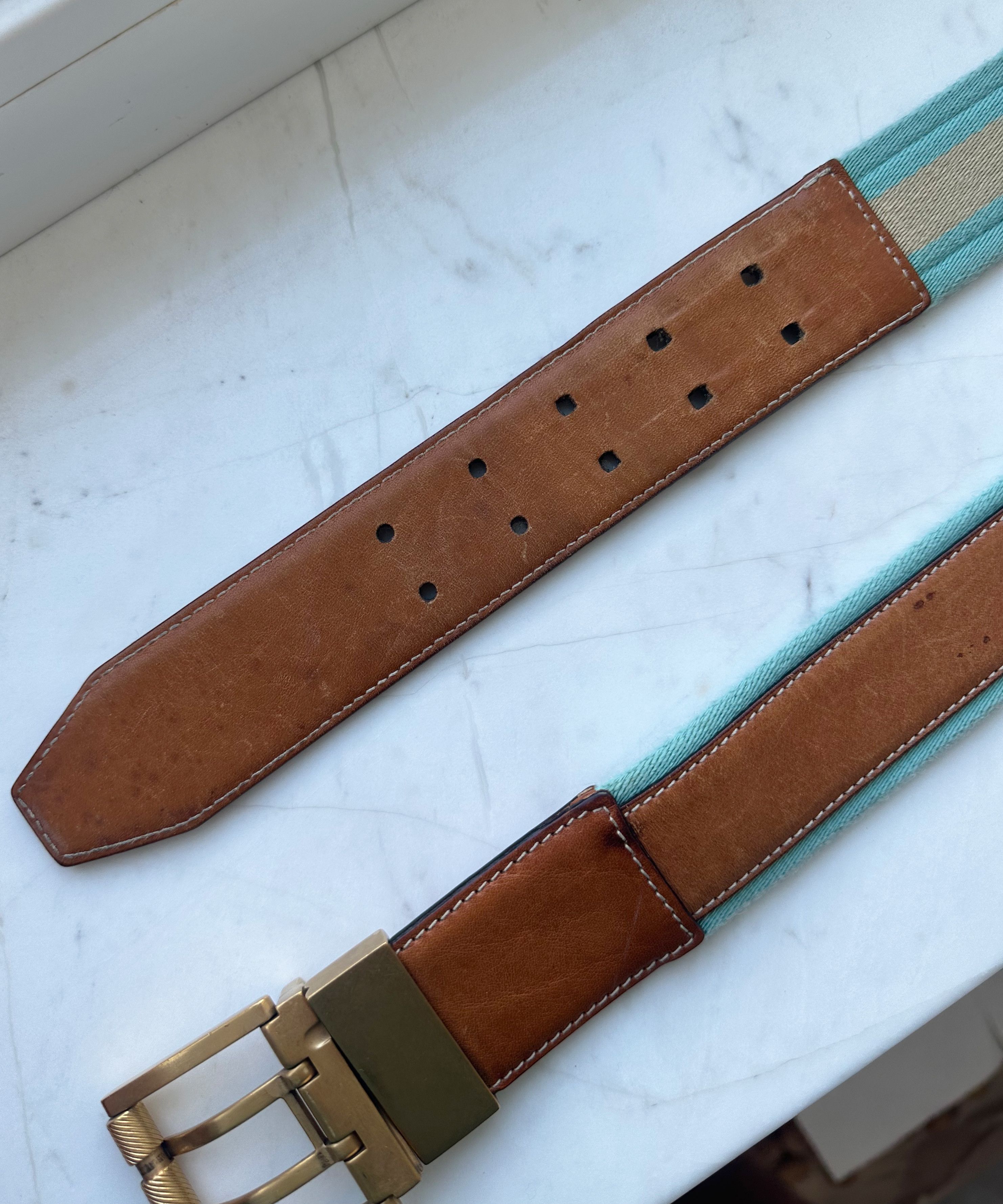 Gucci 🔴 GUCCI Belt Reversible Leather Sherry Stripped Brown Size ONE SIZE - 9 Thumbnail