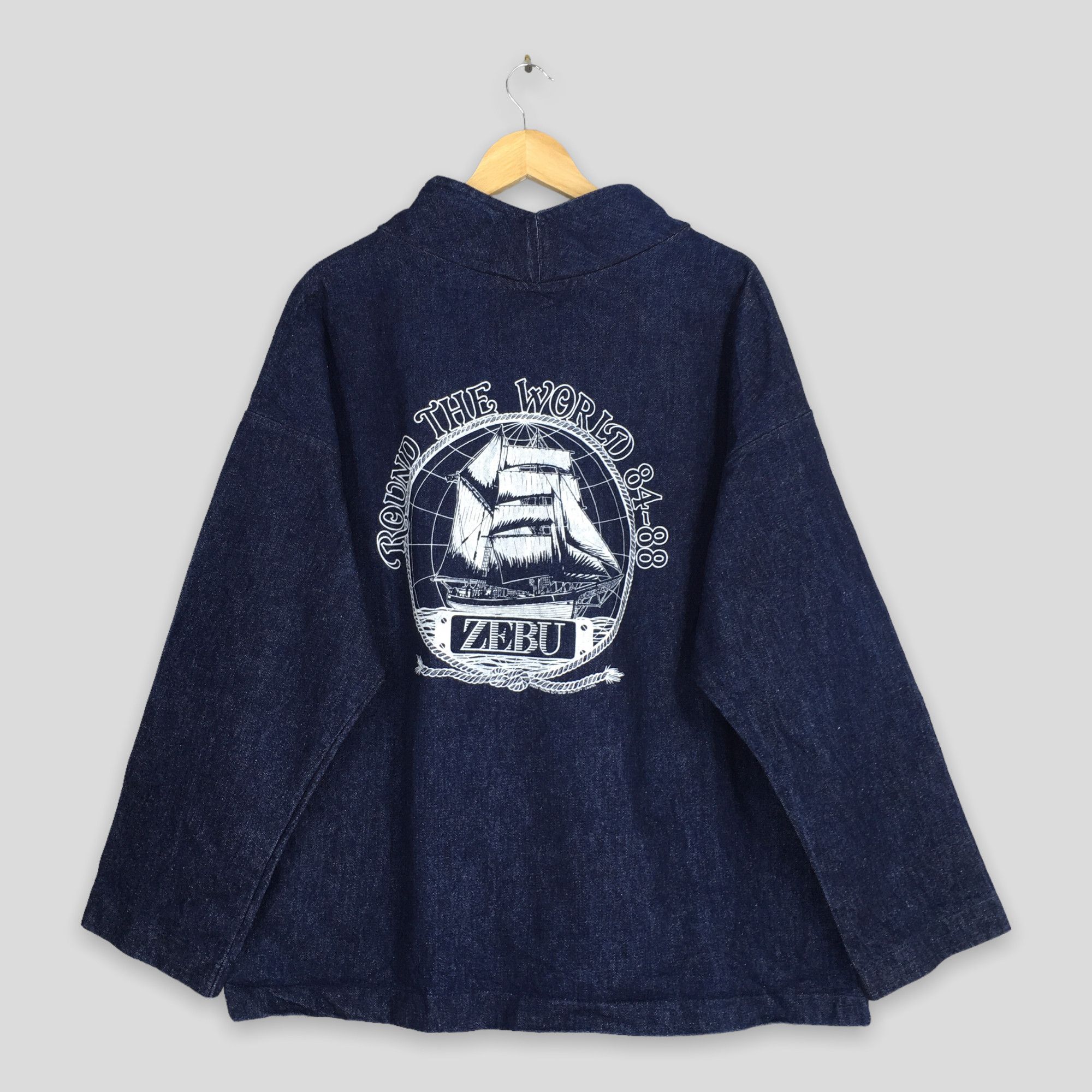 image of Denim Jacket x Jean Vintage Cape Pullover Jeans Jacket Large in Blue, Men's