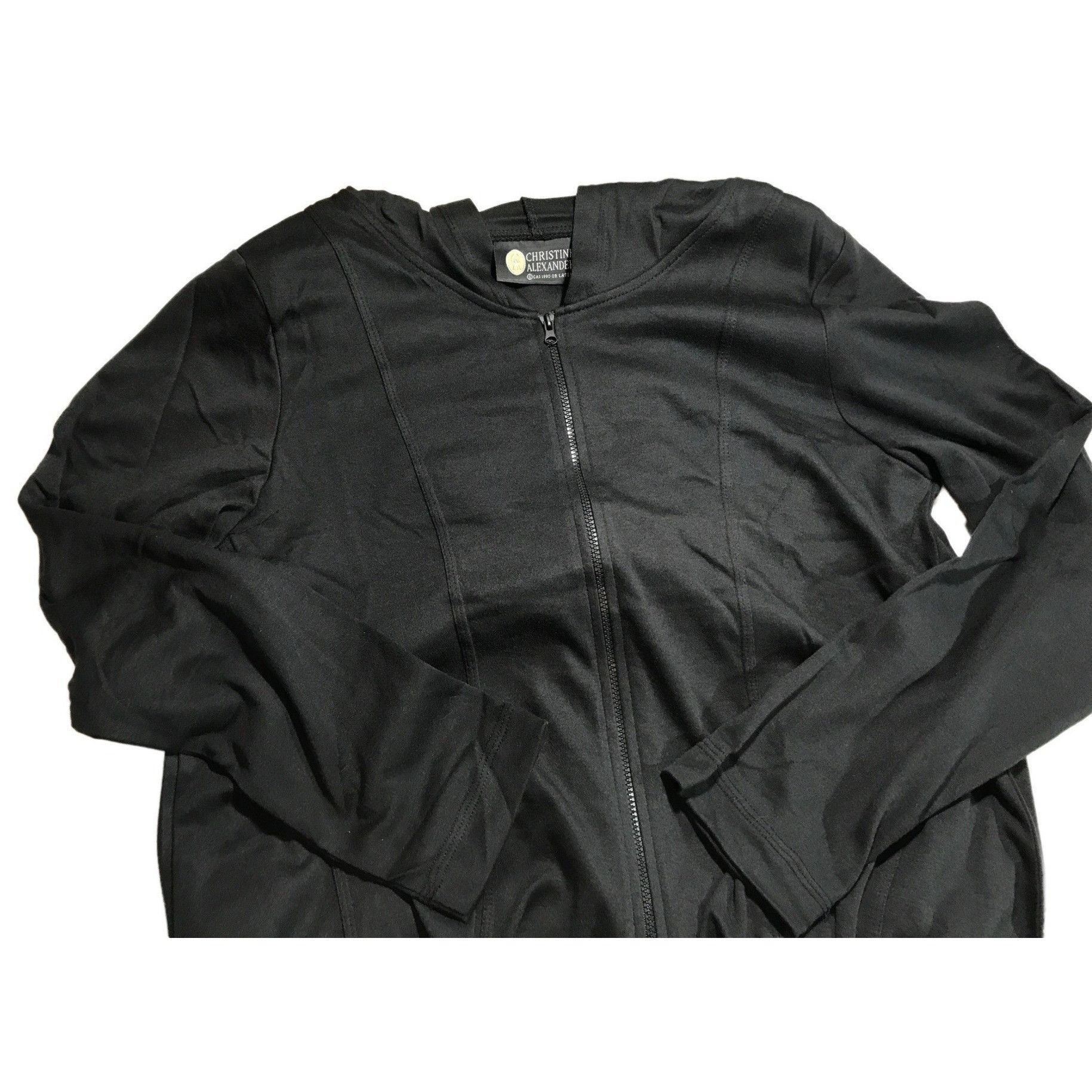 Designer Christine Alexander Large Black Cotton Hooded Long Smock Jac Size L / US 10 / IT 46 - 4 Thumbnail