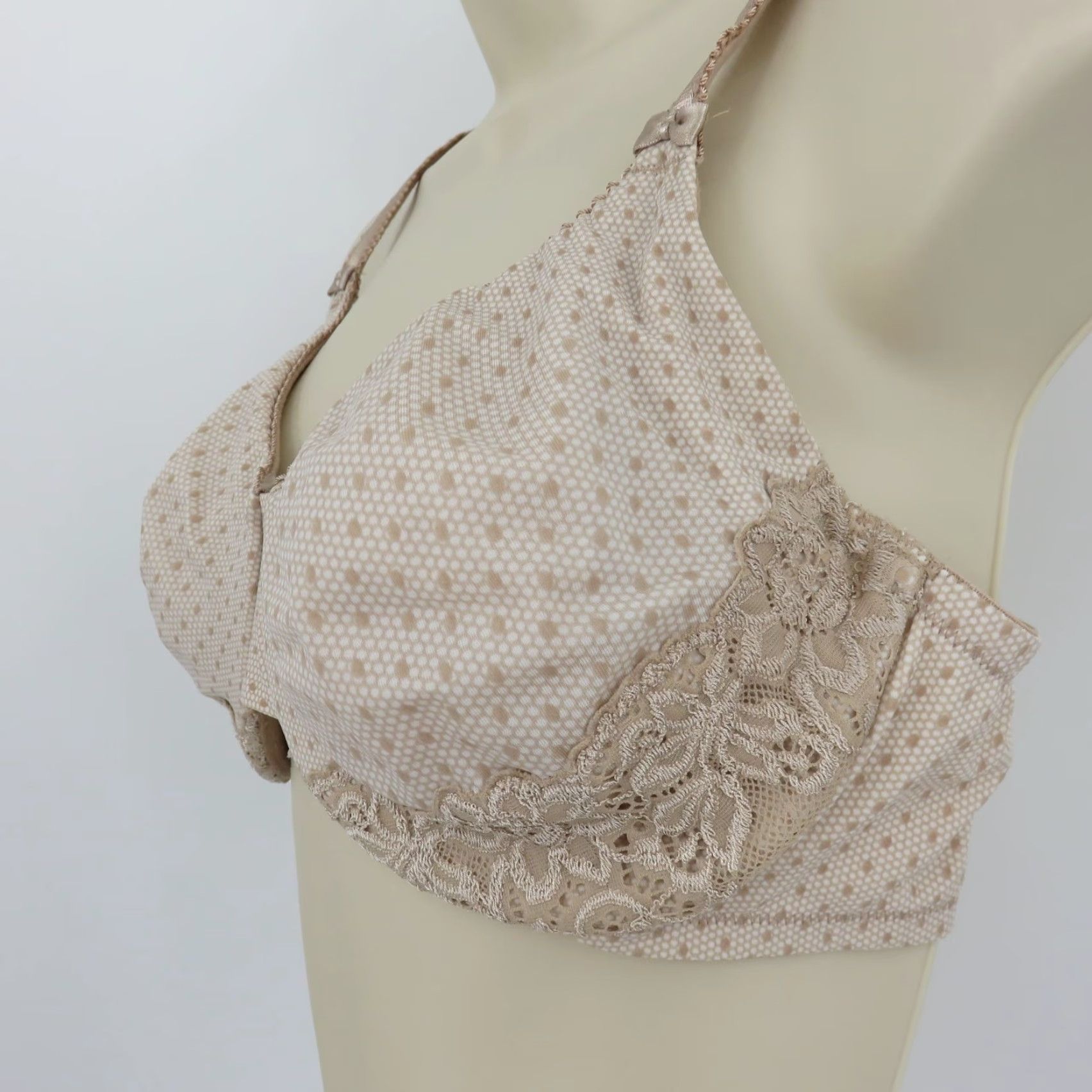 Vintage OLGA Bra 36D Luxury Lift Full Coverage Underwire Beige Polka Dot T-Shirt Bra Women Size ONE SIZE - 5 Thumbnail