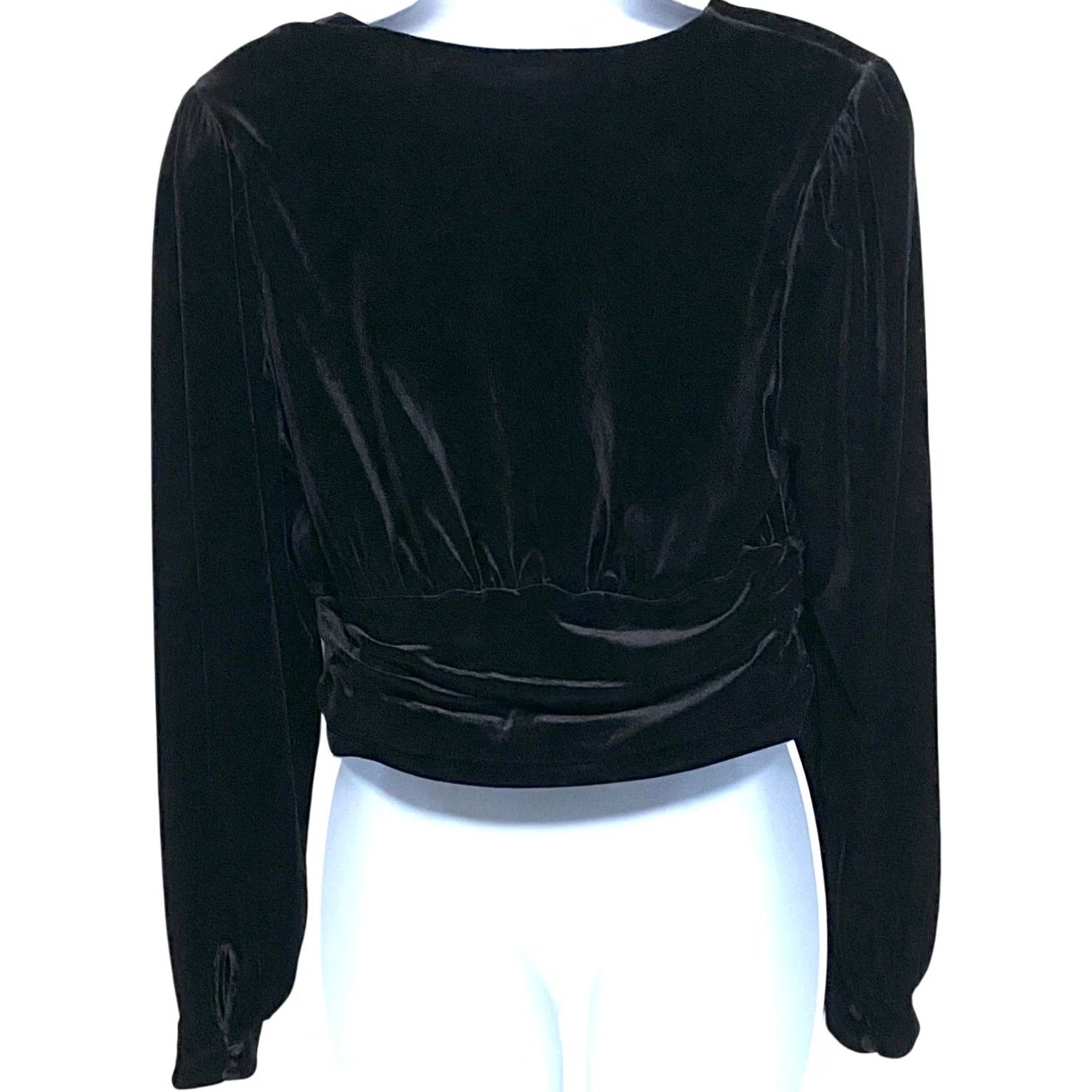 Express Express Blouse Womens M Black Velvet Deep V Neck Ruched Button Top Boho Chic NWT Size M / US 6-8 / IT 42-44 - 4 Thumbnail