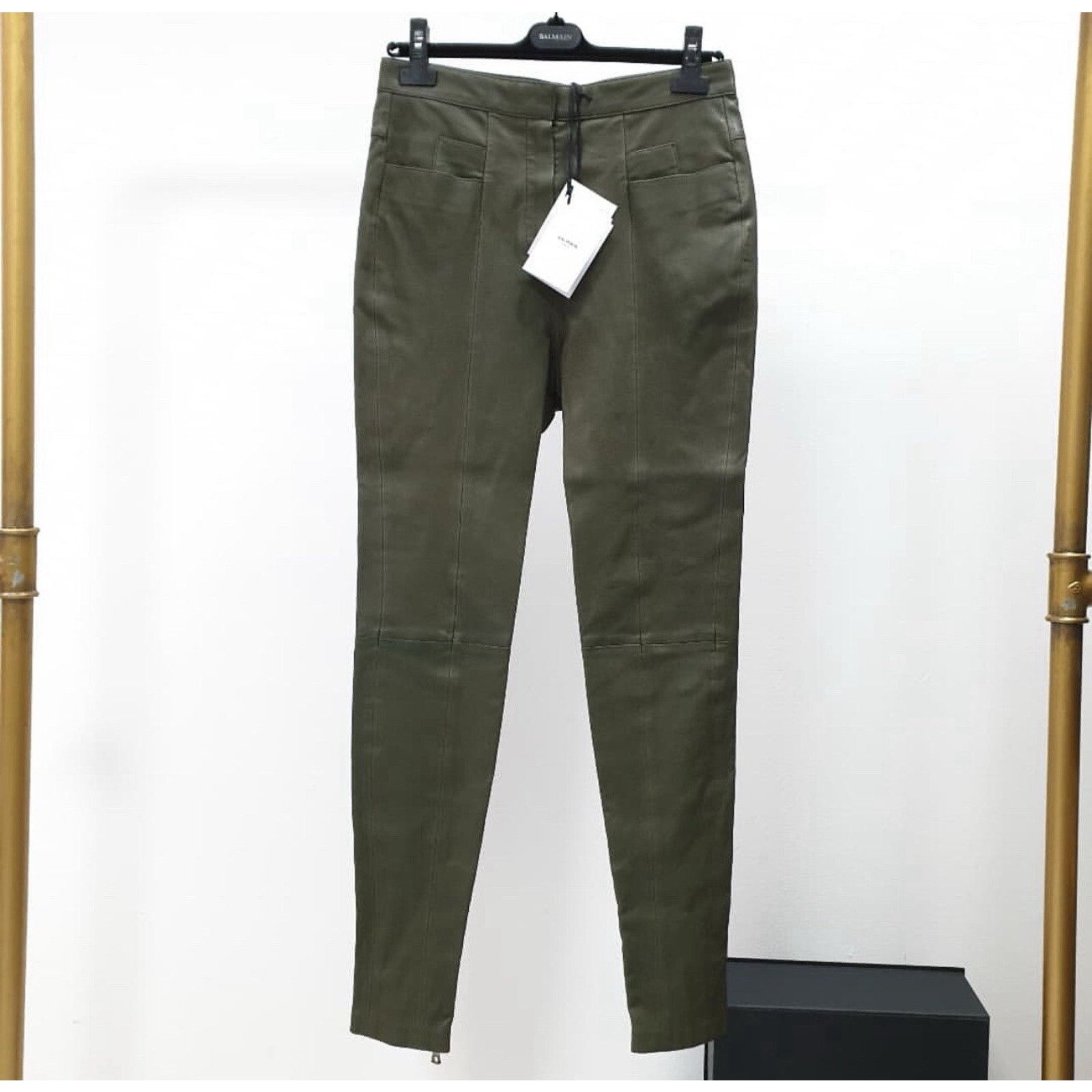 Balmain NWT Balmain Khaki Leather Slim Pants Sz.42 Size 30" / US 8 / IT 44 - 1 Thumbnail