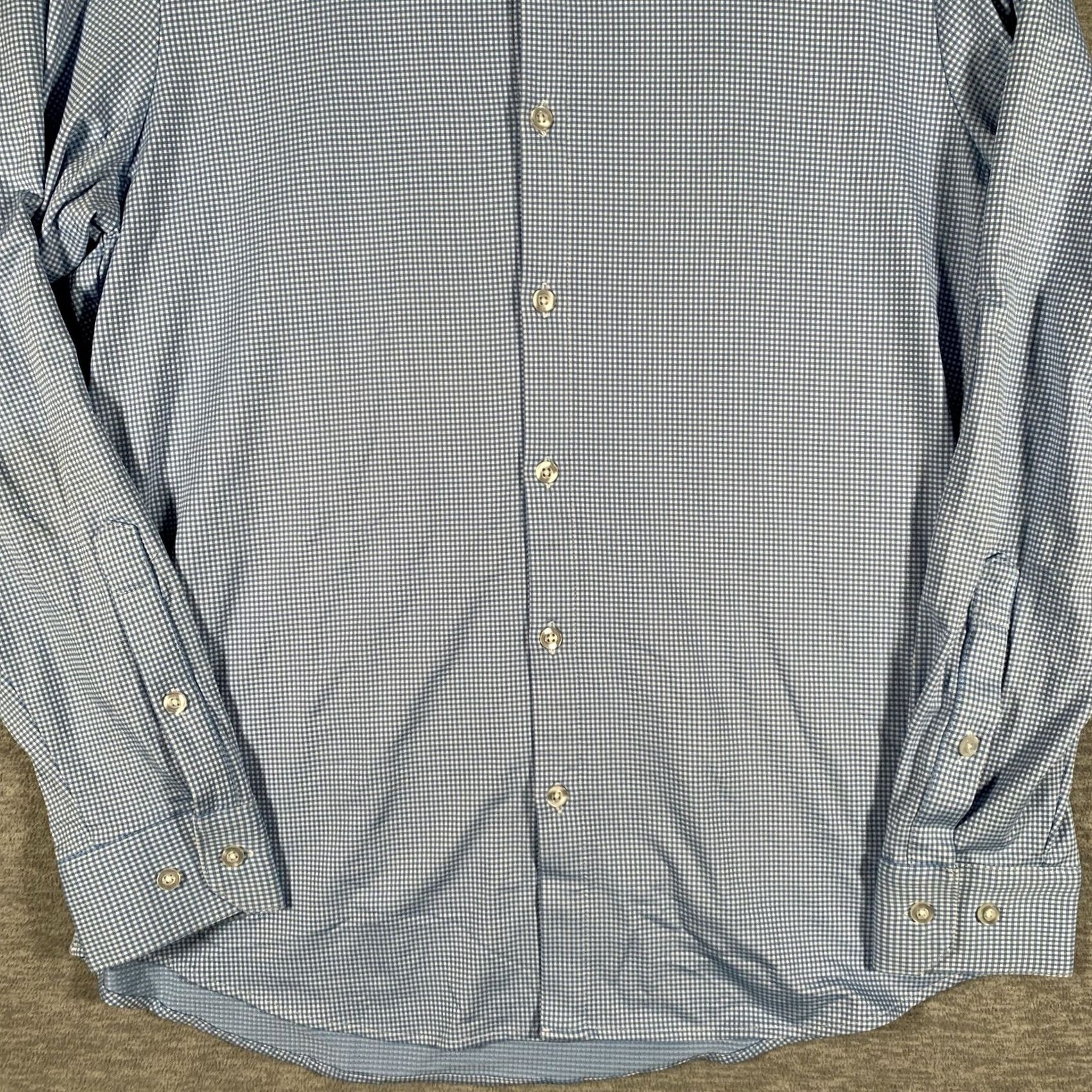 Mizzen+Main Mizzen+Main Dress Shirt Mens L Blue Gingham Trim Fit Non-Iron Stretch USA Shirt Size 42R - 3 Thumbnail