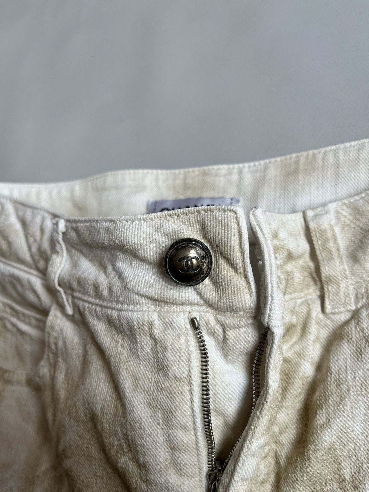 Chanel CHANEL Women Beige Botanical Floral Stripe Denim Pants Size 26" / US 2 / IT 38 - 6 Thumbnail