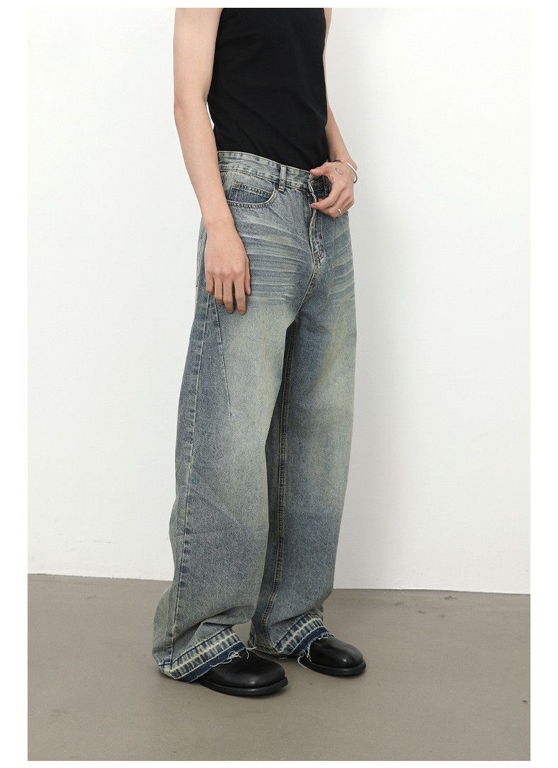 Japanese Brand × Jean Men's retro loose straight raw edge washed distressed jeans Size US 32 / EU 48 - 5 Thumbnail