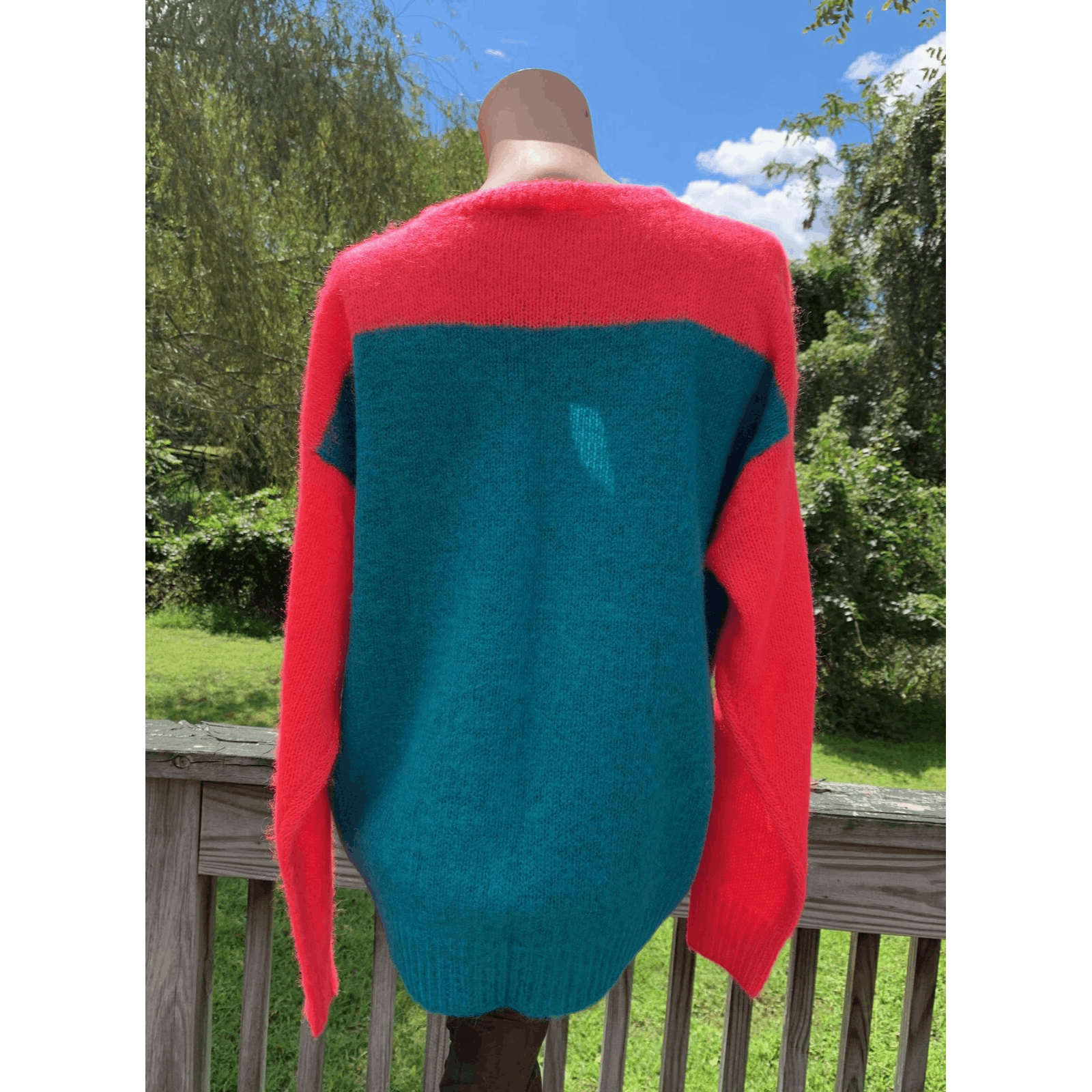 Stephen Sprouse Vtg 1980s STEPHEN SPROUSE Colorblock Red Blue Mohair Sweater Size L / US 10 / IT 46 - 5 Thumbnail