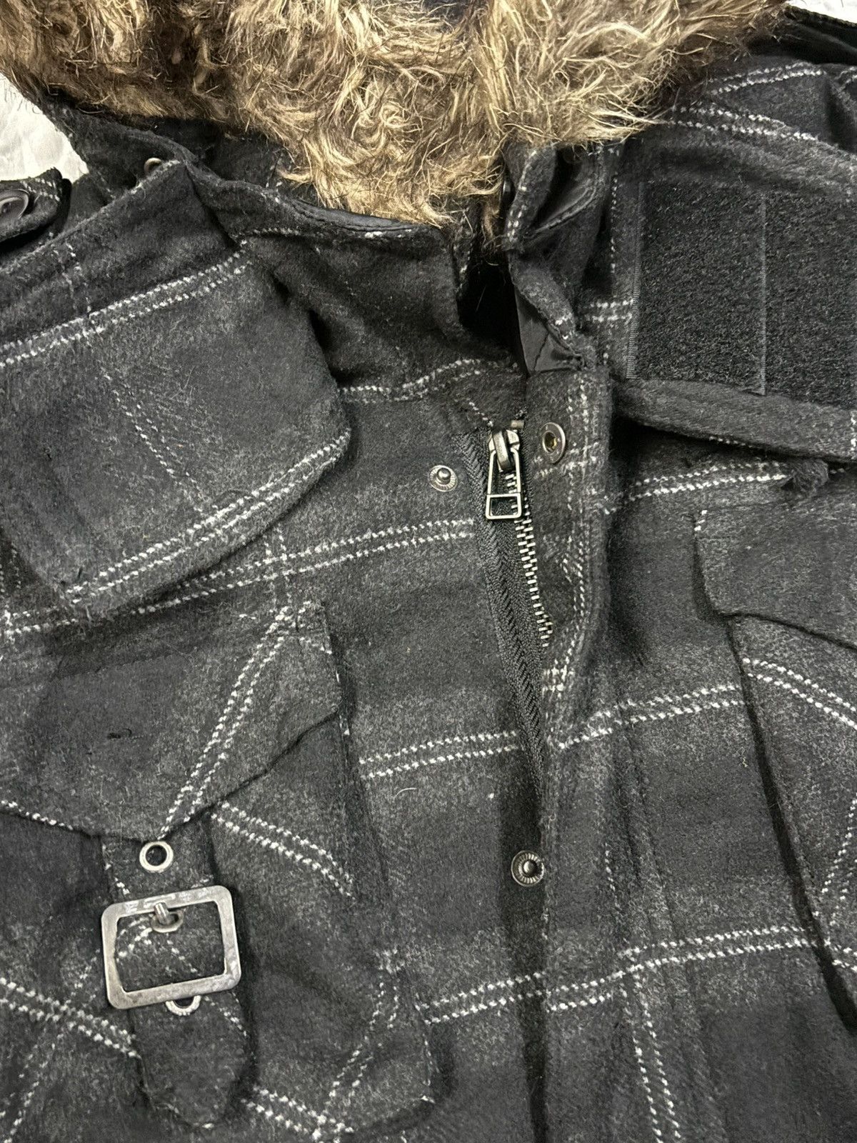 If Six Was Nine In The Attic Plaid Multi-pockets Faux Fur Hooded Punk Jacket Size US S / EU 44-46 / 1 - 6 Thumbnail