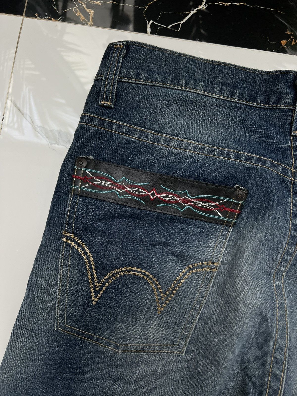 Edwin × Vintage 90’s EDWIN BLUE TRIP RARE JAPAN Y2K BAGGY JEANS POCKET LOGO Size US 34 / EU 50 - 5 Thumbnail