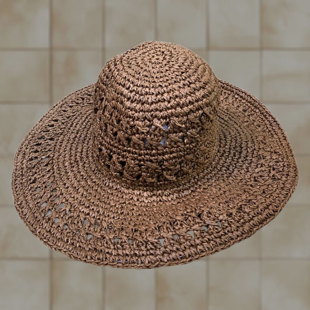 Vintage VINTAGE TIME & TRU Floppy Sun Hat Women's One Size Wide Brim Cap Crochet Brown Packable Sun Hat Womens One Size Brown Packable Size ONE SIZE - 1 Thumbnail