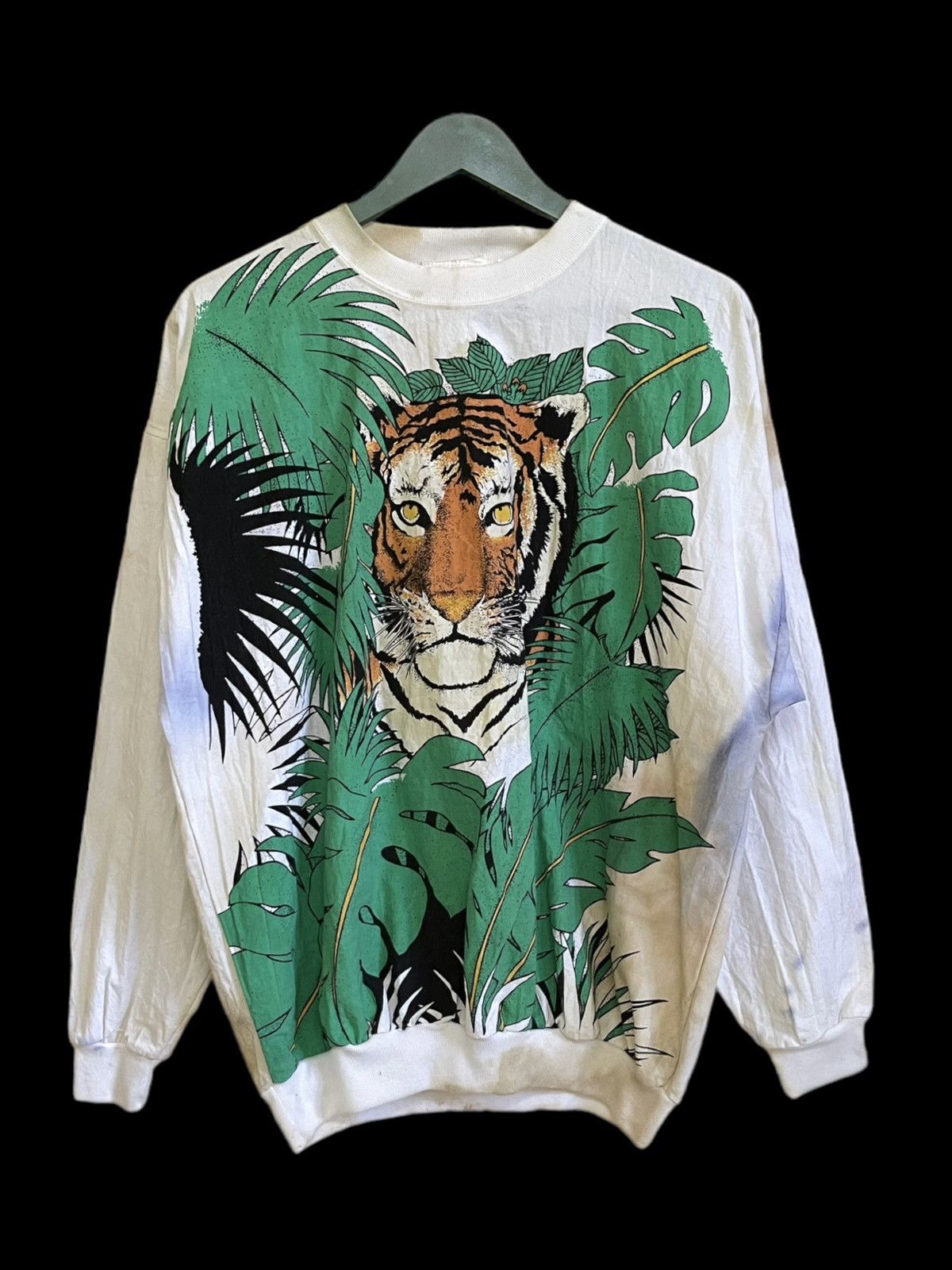image of Hawaiian Shirt x Vintage Hawaiian Flavor Tiger Motif Sweatshirt in White, Men's (Size XL)