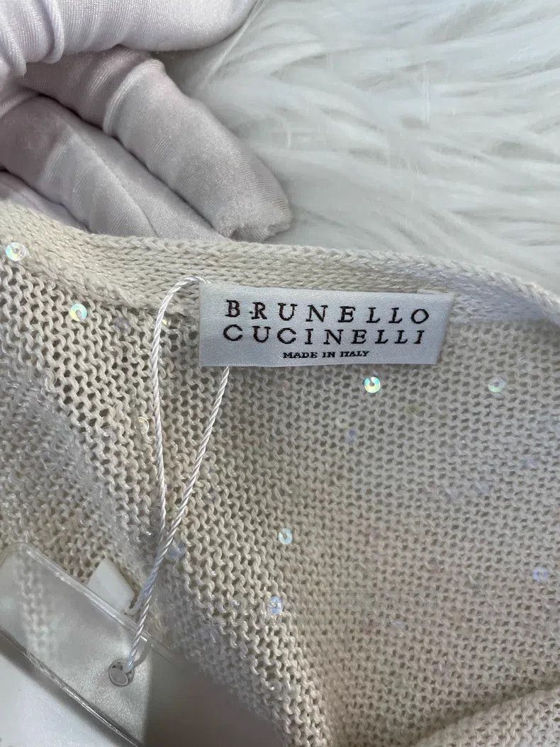 Brunello Cucinelli Brunello Cucinelli Beige White Sequin Linen Vest Size S / US 4 / IT 40 - 6 Thumbnail