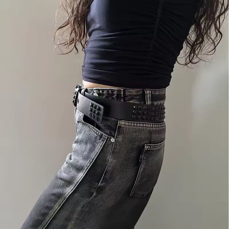 Vintage Y2K emo scene Black on black Studded Belt unisex accessory Size ONE SIZE - 2 Thumbnail