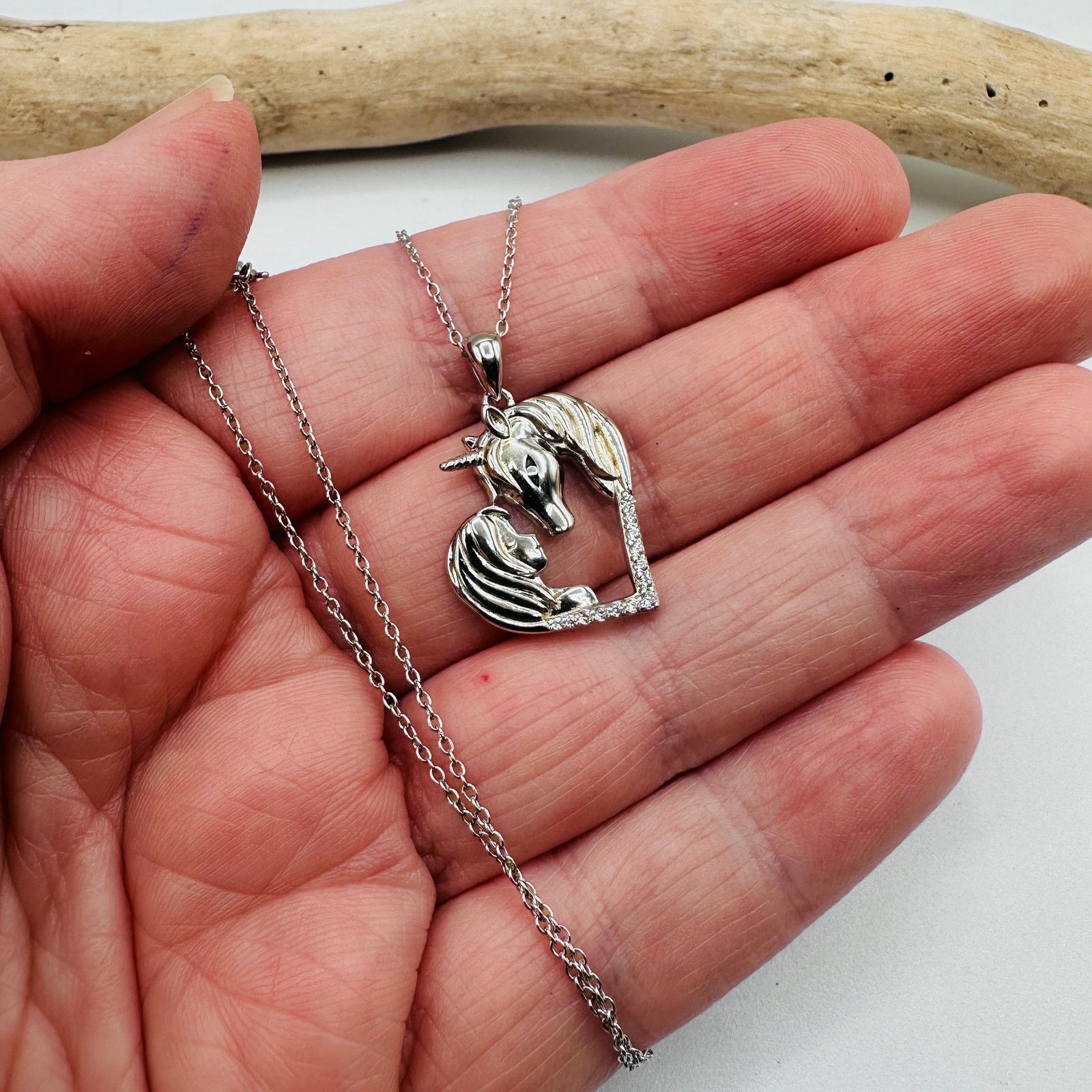 The Unbranded Brand Horse With Girl & Heart CZ Sterling Silver Necklace Size ONE SIZE - 2 Thumbnail