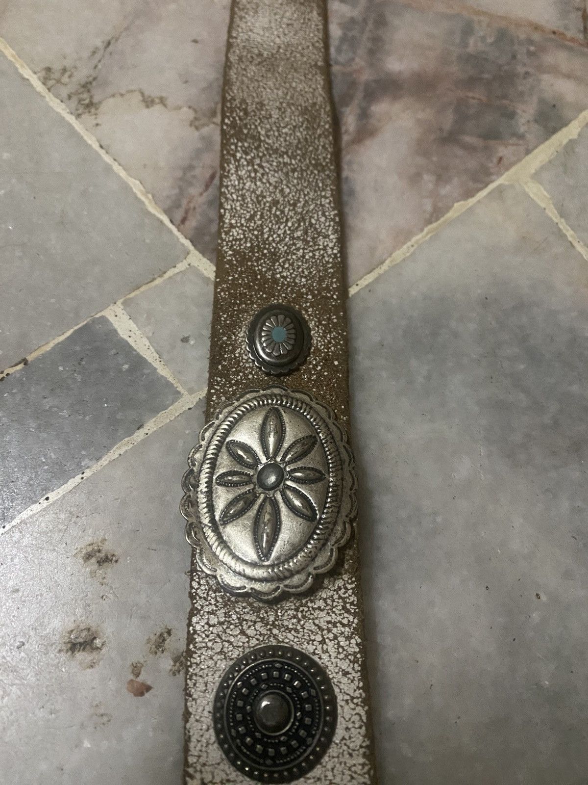 Genuine Leather Vintage Distressed Embellished Belt Size ONE SIZE - 3 Thumbnail