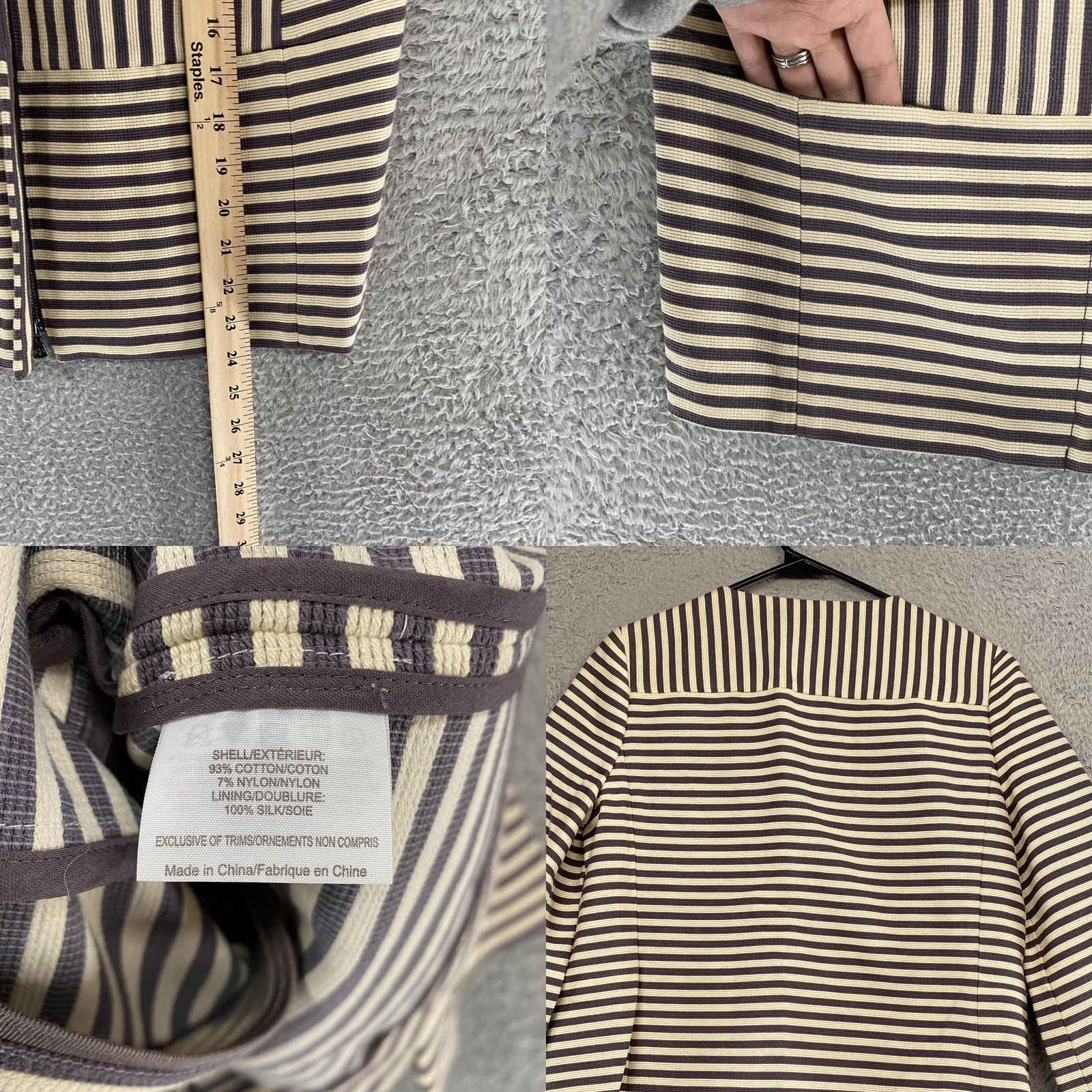 Tory Burch Tory Burch Jacket Womens 6 Gray Stripe Rene Zip Up Silk Lined Corporate Office Size M / US 6-8 / IT 42-44 - 8 Thumbnail