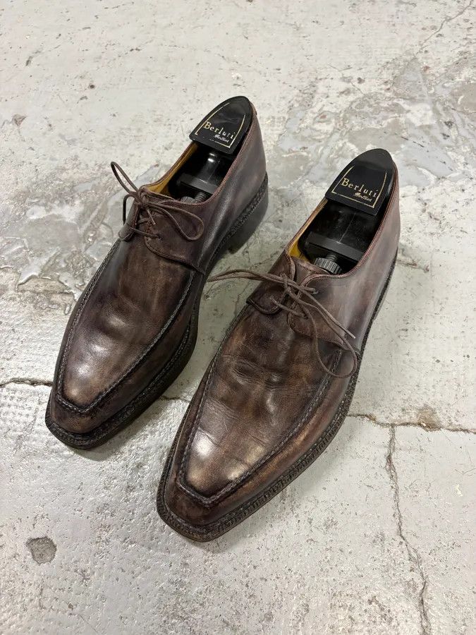 Berluti 2000s Berluti Brown Eroded Leather Derby Shoes Size US 9 / EU 42 - 3 Thumbnail
