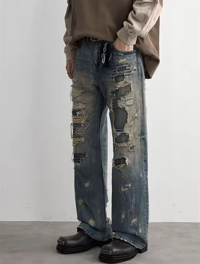 Jean Ripped Distressed Designer Y2k Straight Vintage Style Jeans Size US 31 - 2 Thumbnail
