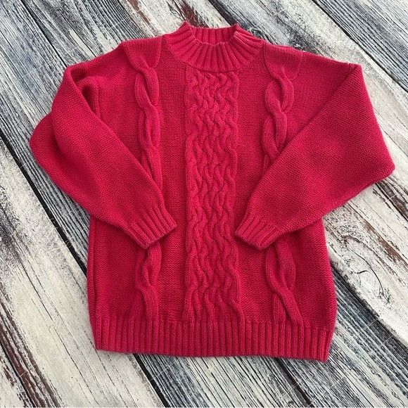 Vintage Vintage Women's Pink Oversized Cable Knit Sweater Size M / US 6-8 / IT 42-44 - 2 Thumbnail