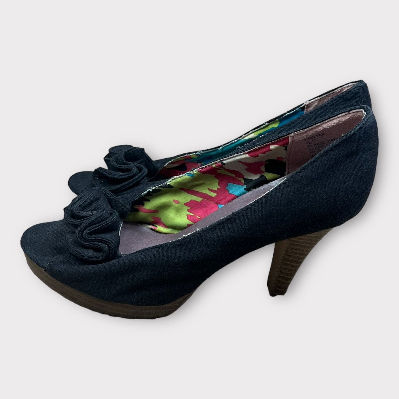 Steve Madden Madden Girl Vintage Y2K Open Toe Ruffle Black platform Heel Size US 6.5 / IT 36.5 - 2 Thumbnail