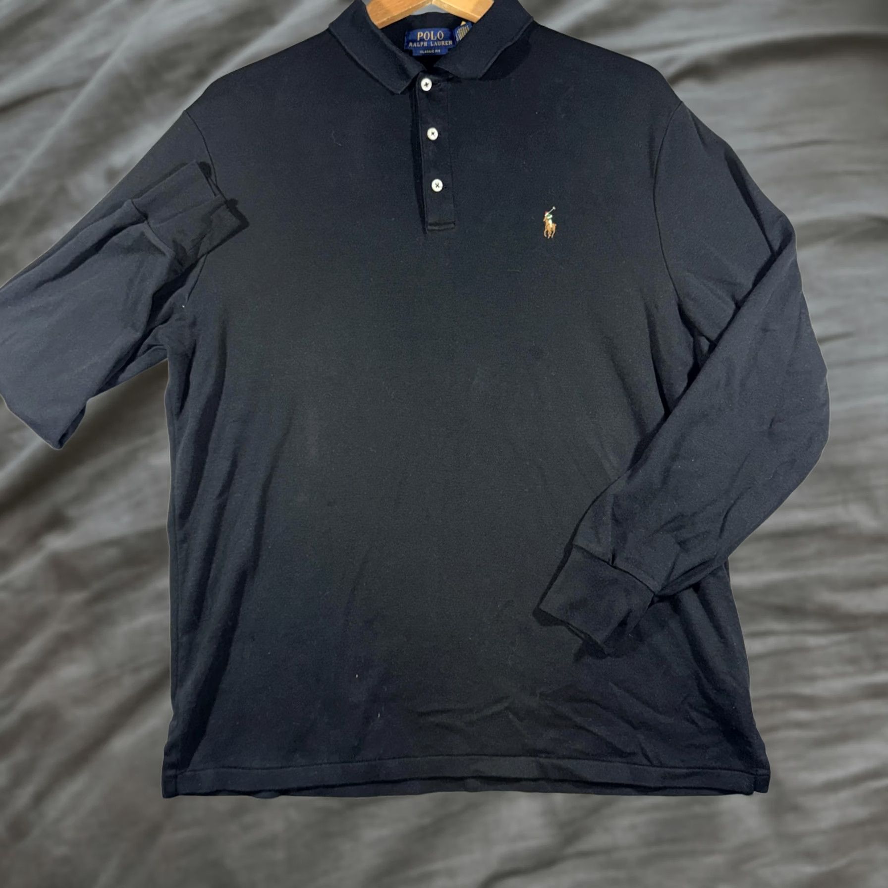 Polo Ralph Lauren Polo Ralph Lauren Polo Shirt Mens Large Black Long Sleeve Classic Fit Cotton Size US L / EU 52-54 / 3 - 1 Thumbnail