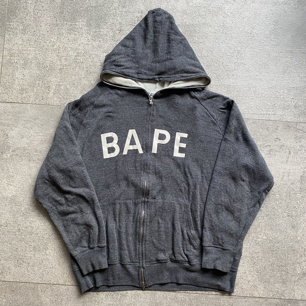 image of A Bathing Ape Bape Spell Out Logo Thermal Full Zip Up Hoodie in Grey, Men's (Size XL)