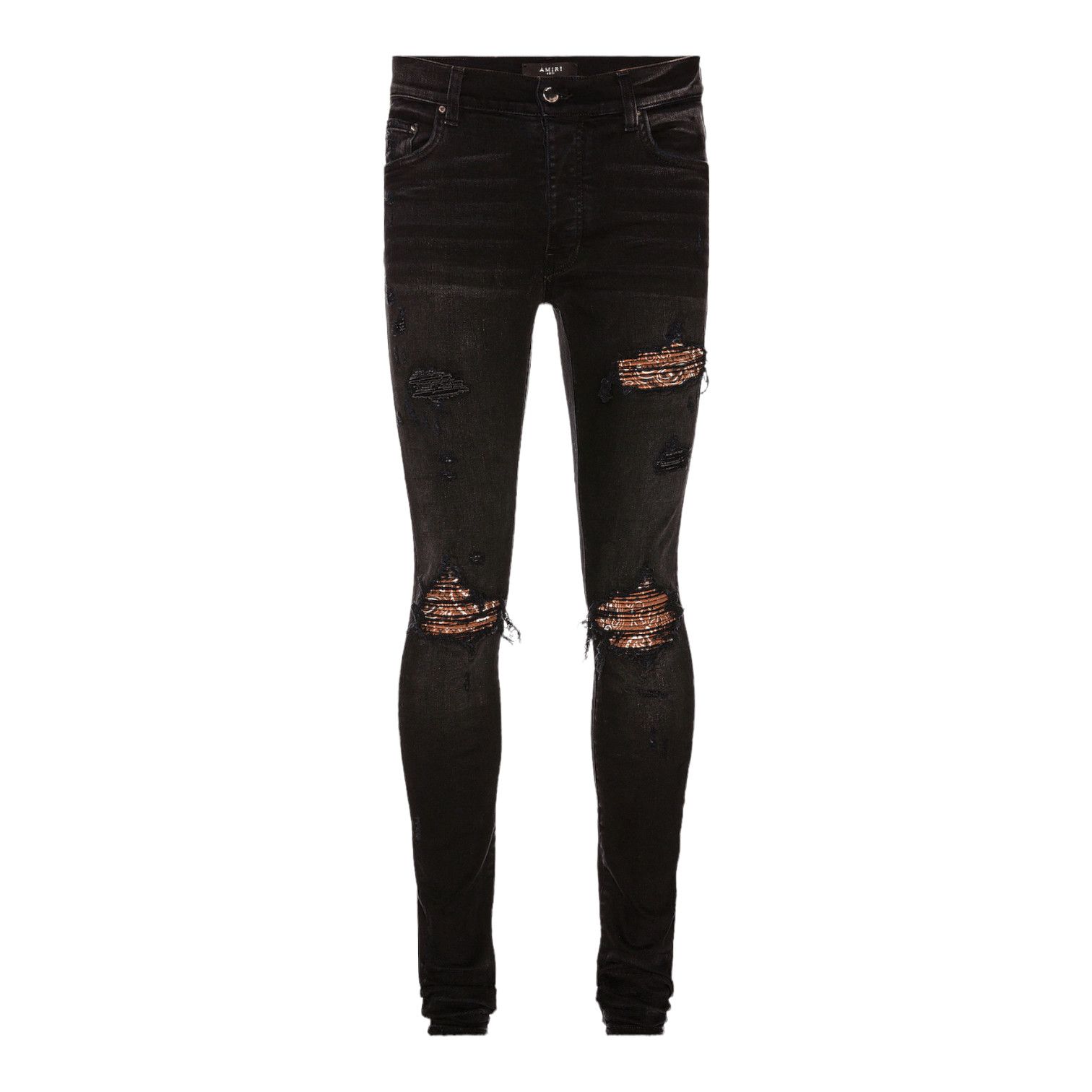 Amiri MX1 Brown Bandana Patch Jeans Aged Black