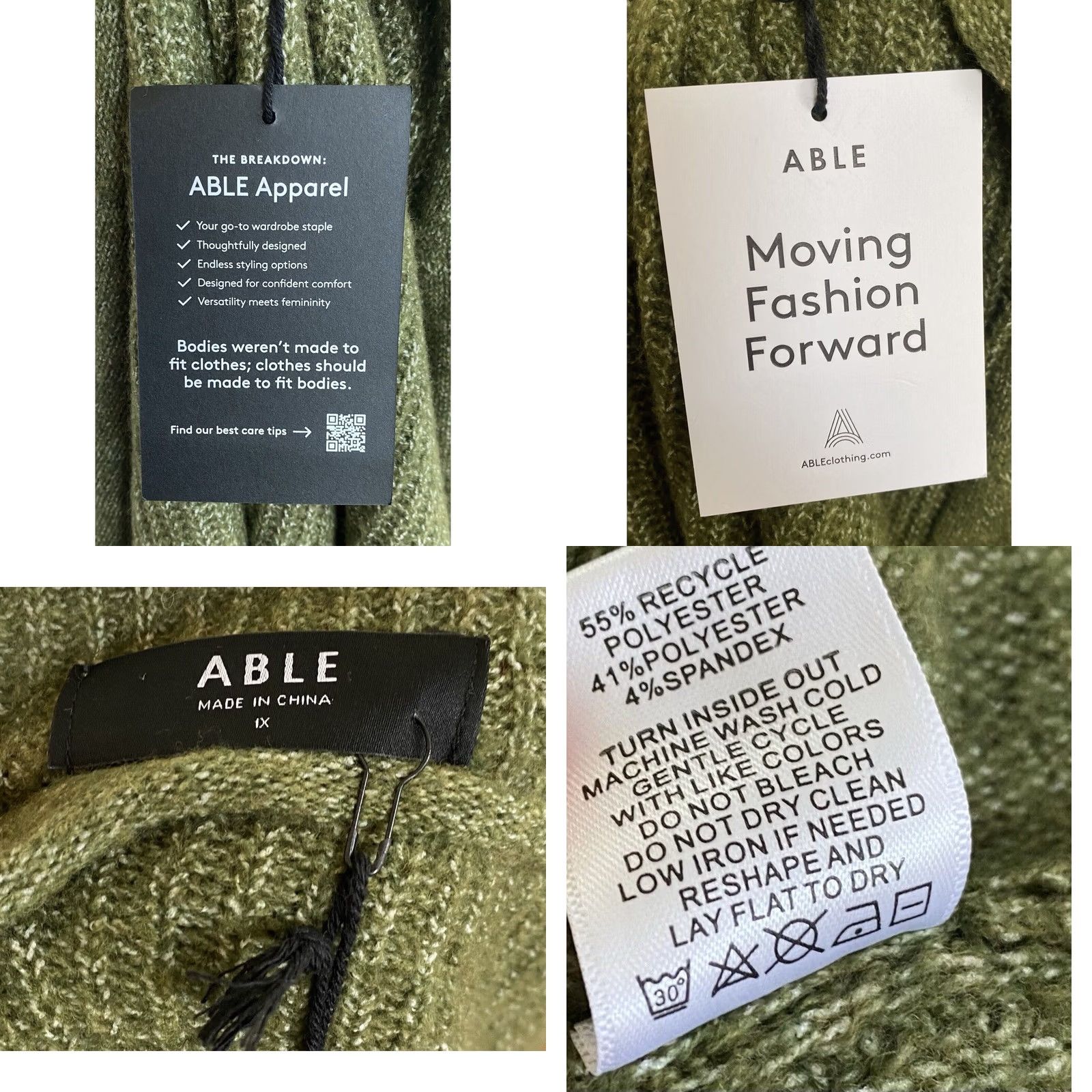 Vintage Able Women’s Sweater Heather Green Slouchy Pullover Mock Neck 1X Womens Pullover Sweater Green 1X Size XL / US 12-14 / IT 48-50 - 8 Thumbnail
