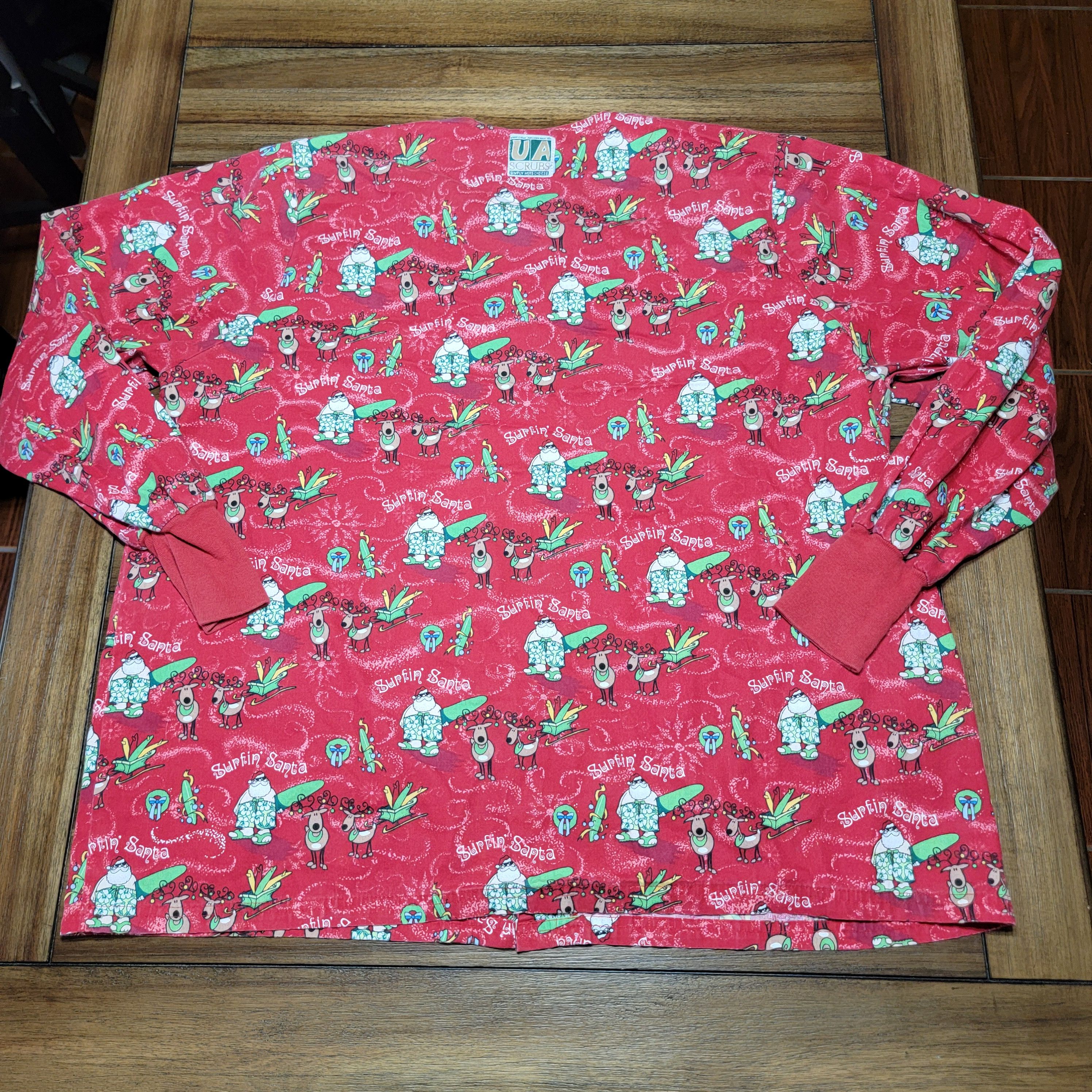Other Uniform Advantage Red Scrub Jacket "Surfin' Santa" Size XXL / US 16-18 / IT 52-54 - 4 Thumbnail